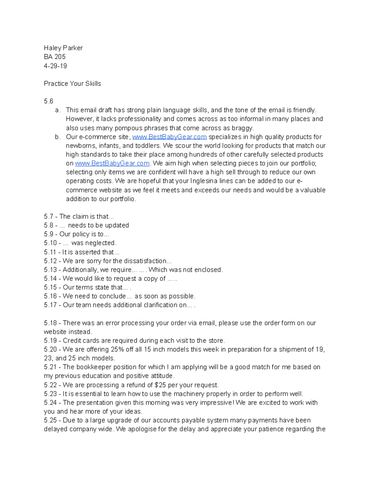 BComm Ch 5 & 6 Exercise Solutions and Skill Practice - Studocu
