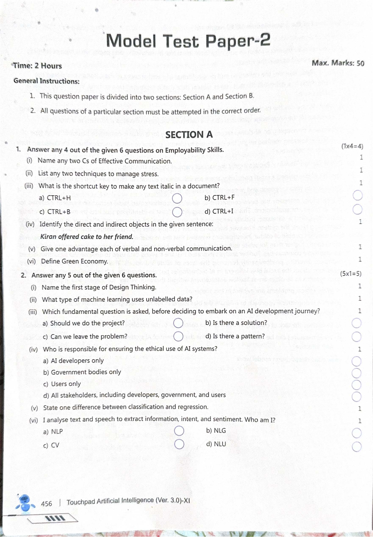 Model Test on Employability Skills & AI Concepts (Course Code: 456 ...