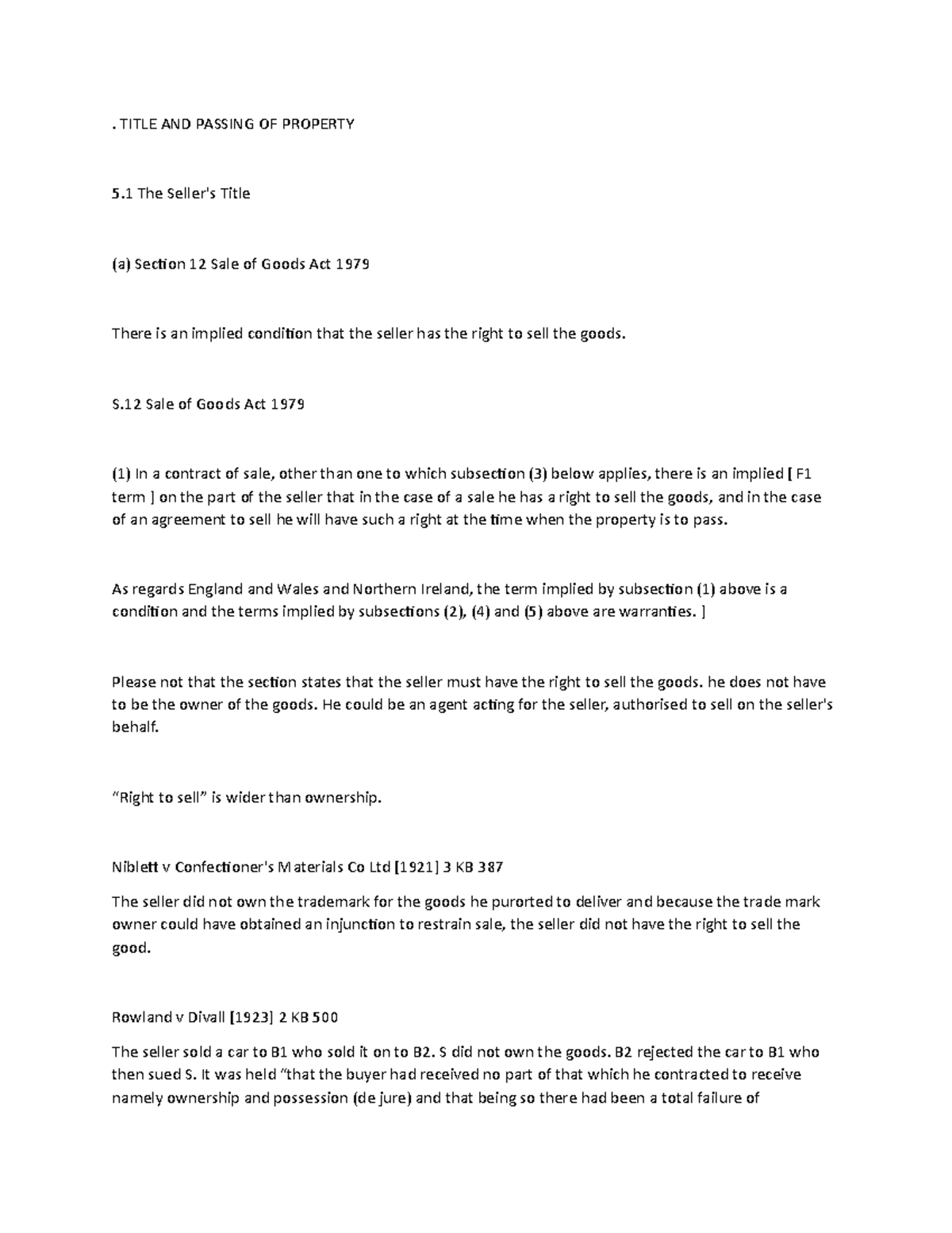 Title AND Passing OF Property - Law of tort and negligence - UCU - Studocu