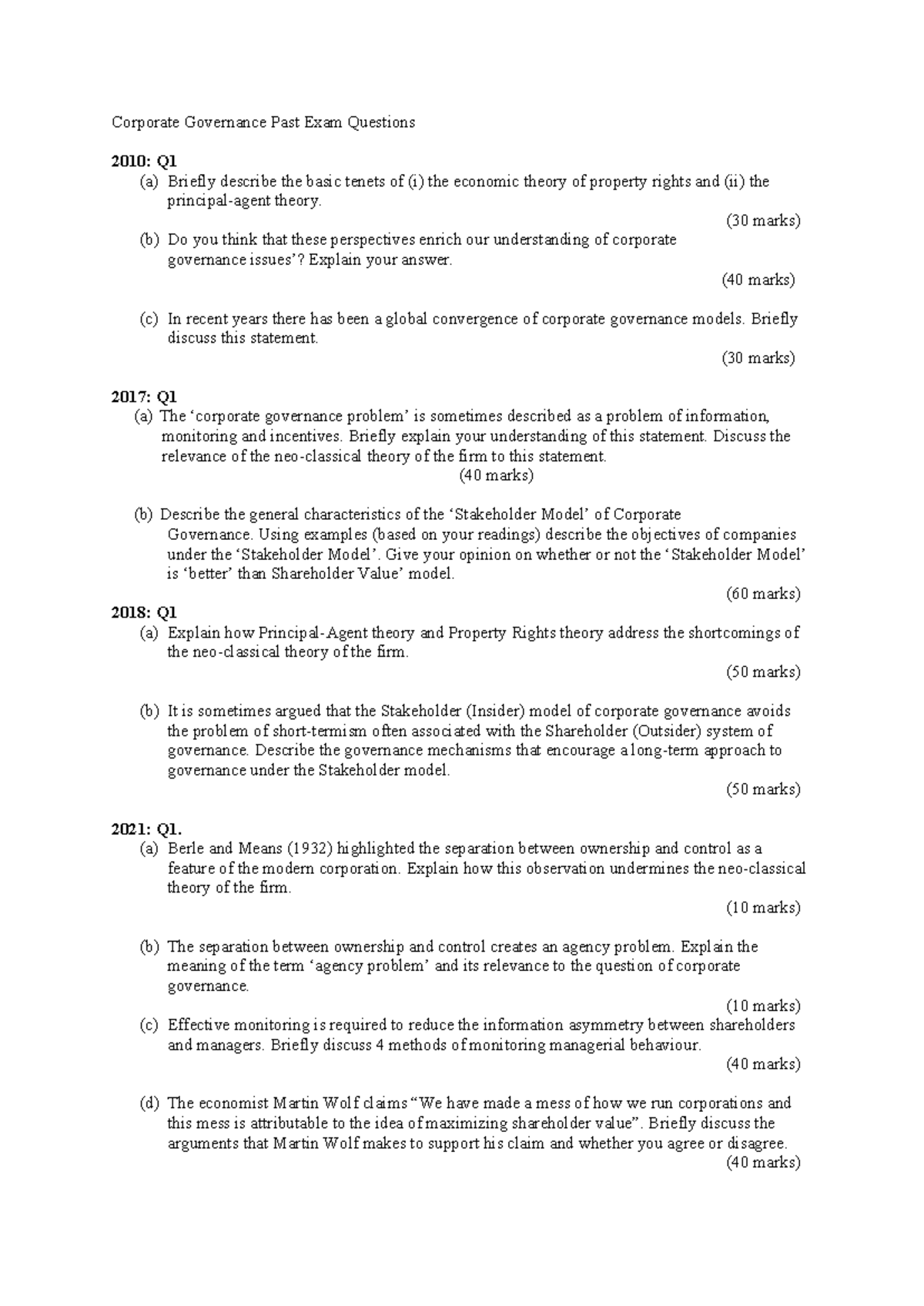 All Corporate Governance Questions - Corporate Governance Past Exam ...