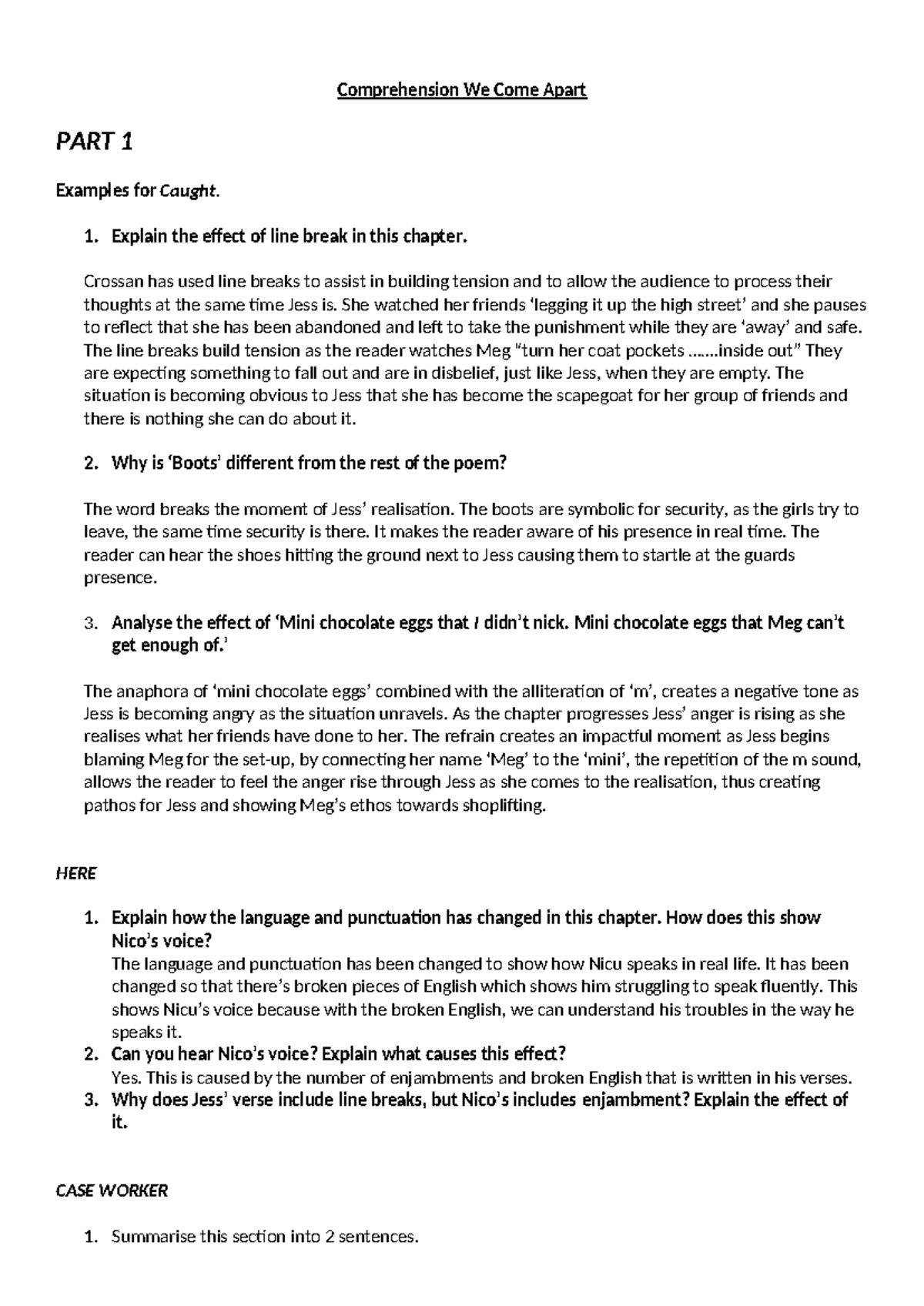 We Come Apart Comprehension: Part 1 Analysis & Examples - Studocu