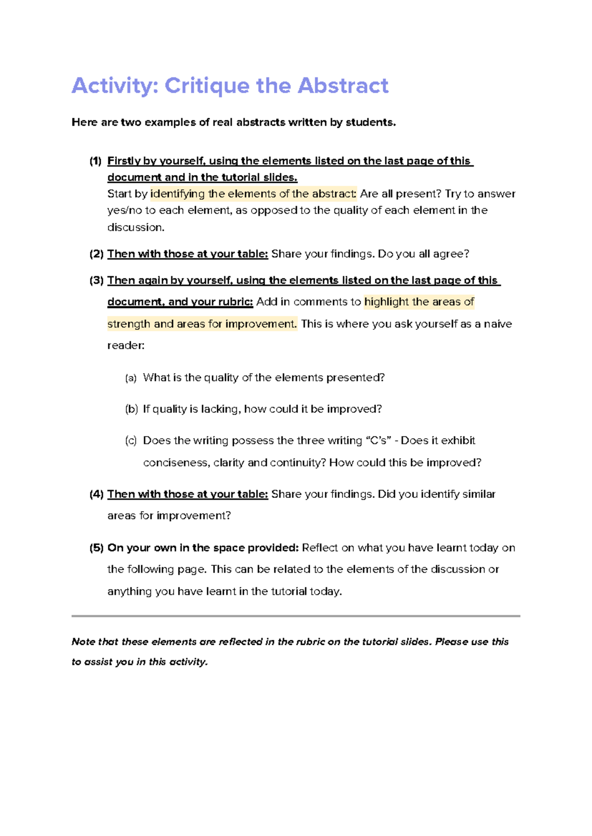 Tutorial Activity: Critique the Abstract (ENG 101) - Studocu