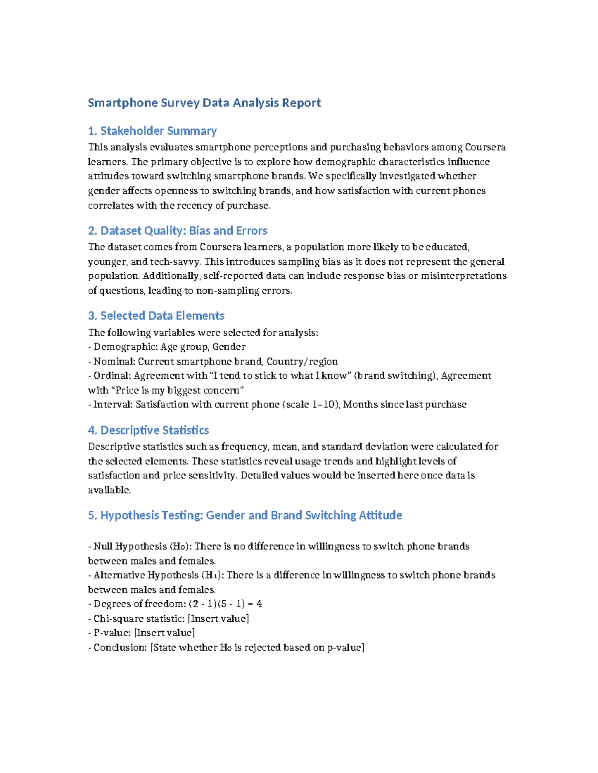 Smartphone Survey Analysis Report: Brand Switching Insights - Studocu