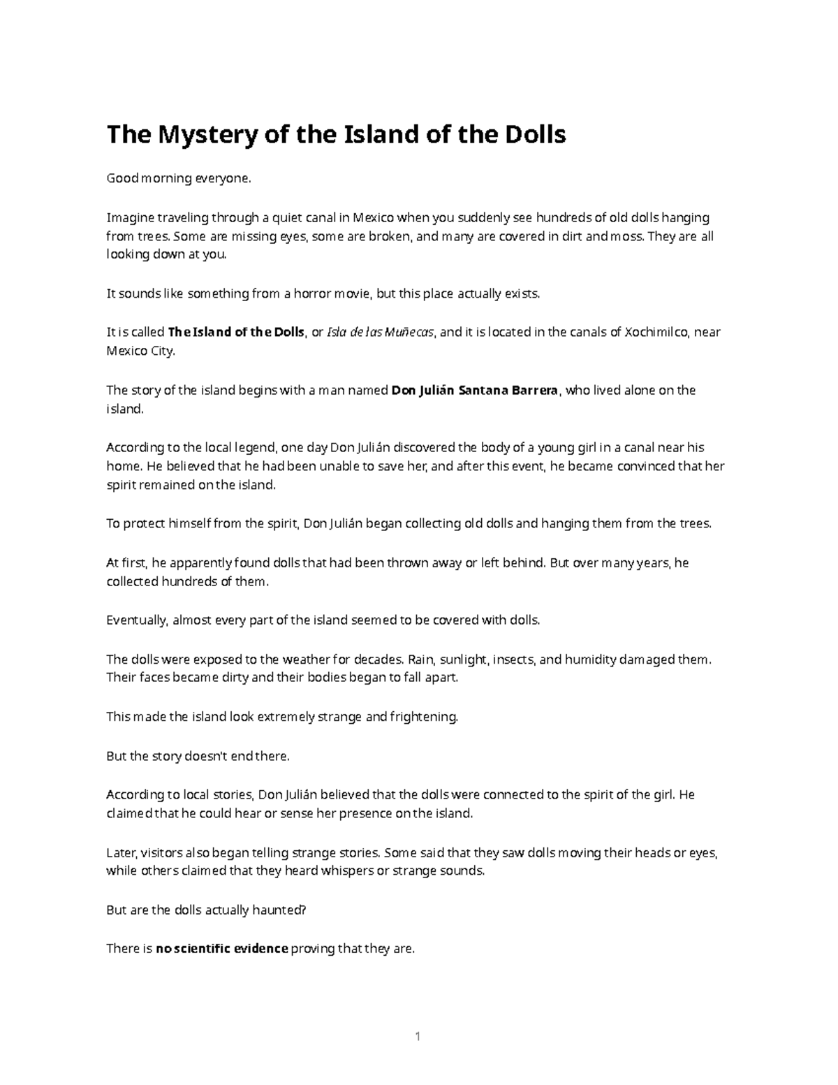 The Haunting Tales of Isla de las Muñecas: A Chilling Journey - Studocu