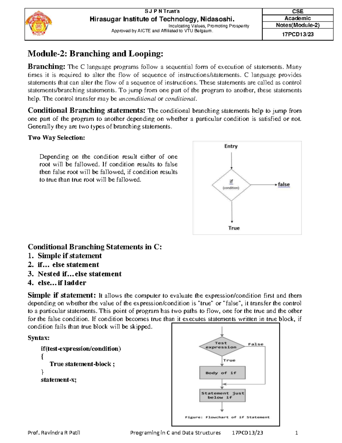 PCD Module 2 Notes: Control Statements in C Programming - Studocu