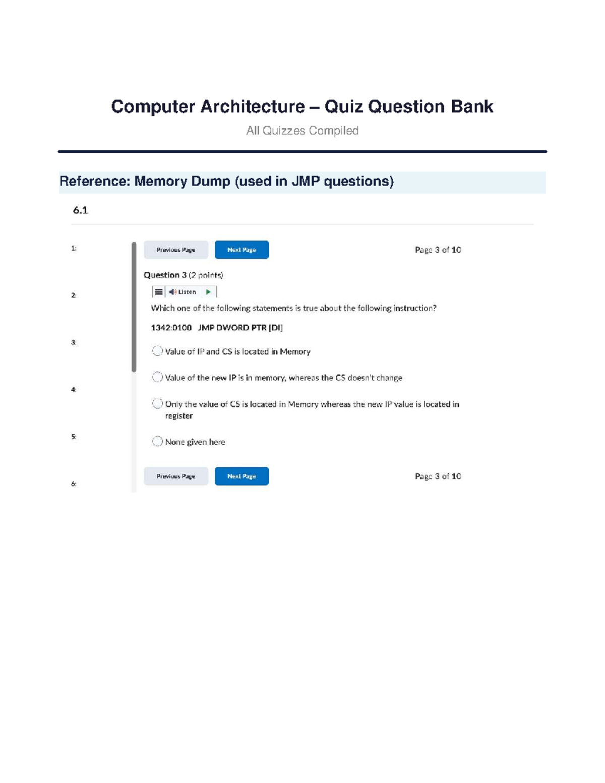 Computer Architecture – Quiz Question Bank - Studocu
