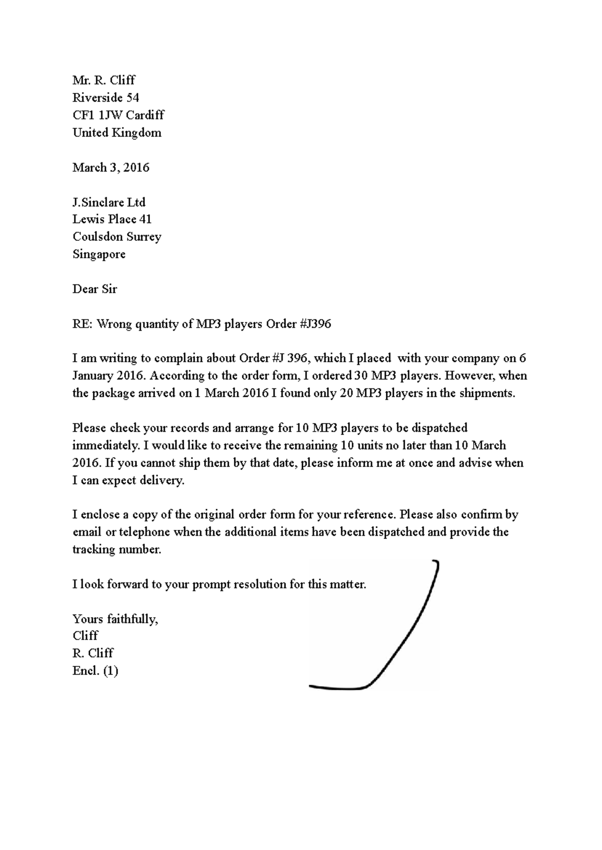 Order Discrepancy Complaint - Order 396 (23AV111) - Studocu
