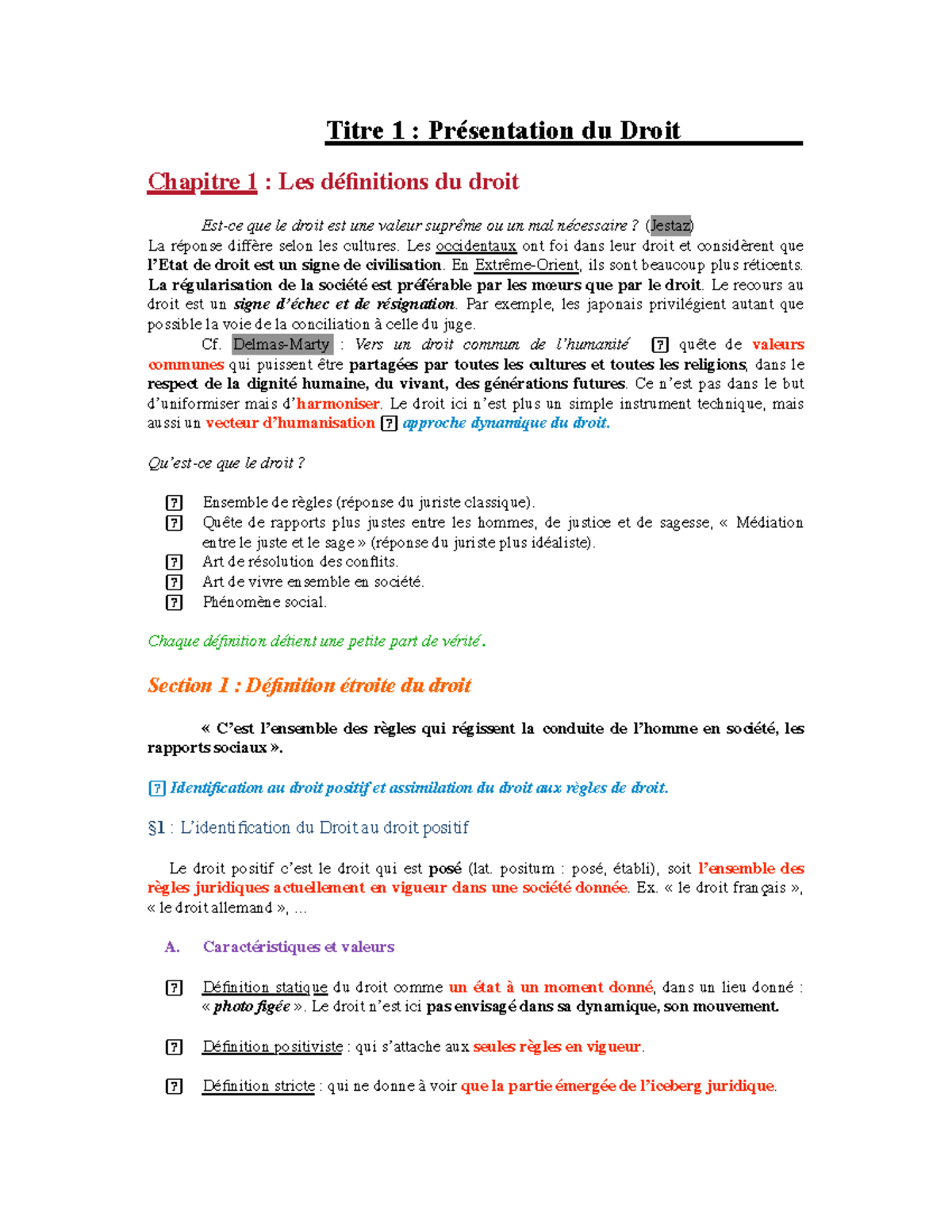 Cours Intégral Droit IDM - Titre 1 : Présentation du Droit Chapitre 1 ...