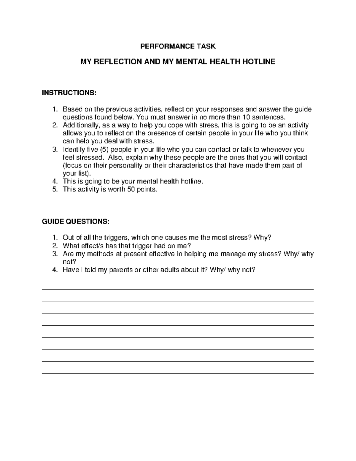 Mental Health PT - under personal development - PERFORMANCE TASK MY ...