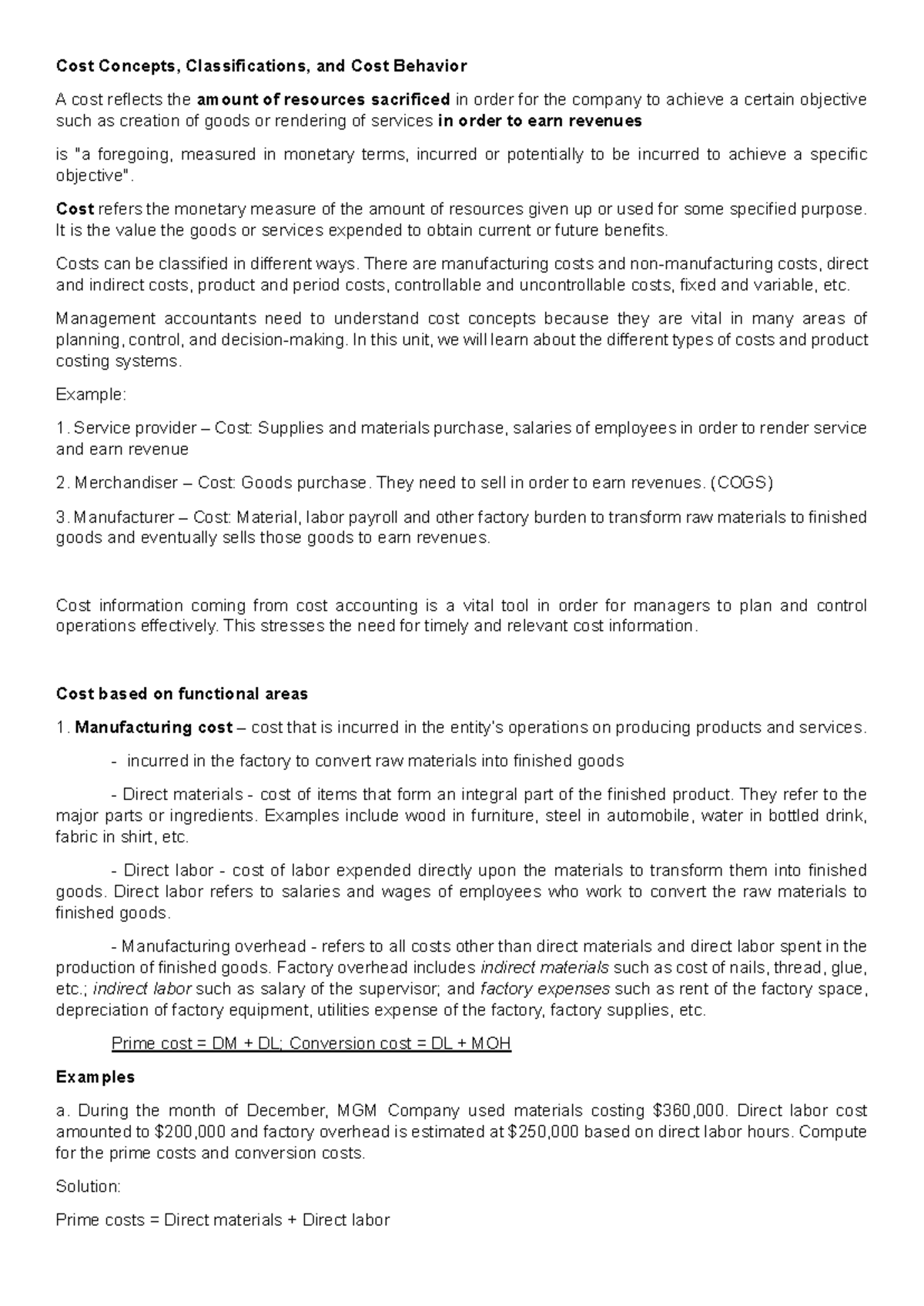 Module 2: Cost Concepts, Classifications, and Cost Behavior - Studocu