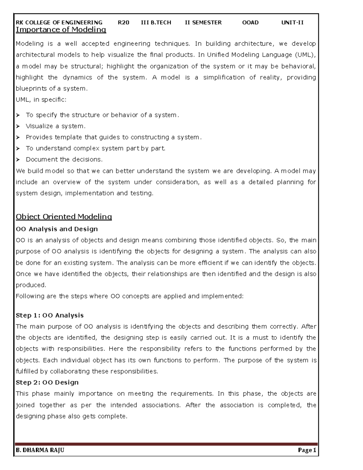 OOAD Unit 2: Importance of Modeling and Object-Oriented Design Concepts ...