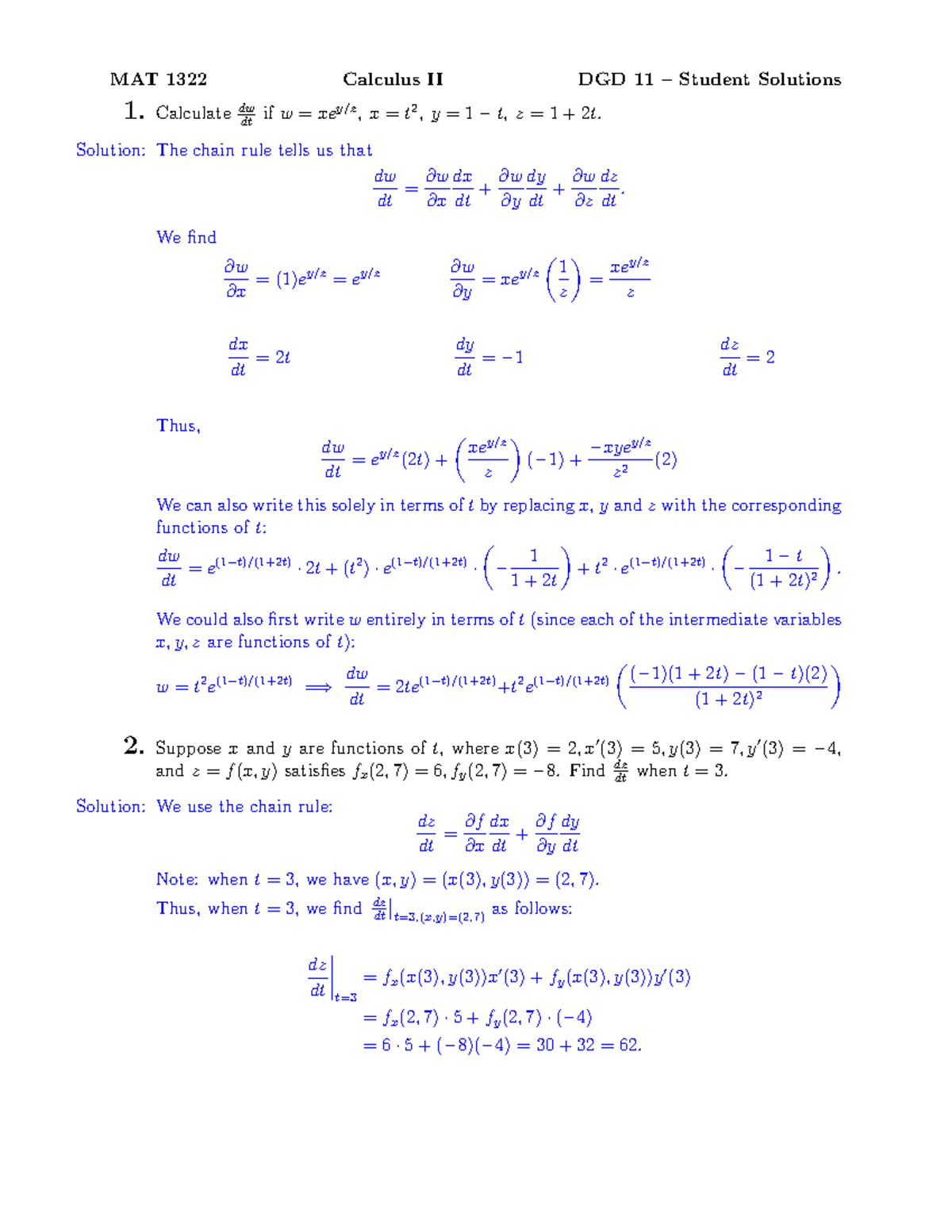 MAT 1322 Calculus II DGD 11 Detailed Solutions and Examples - Studocu