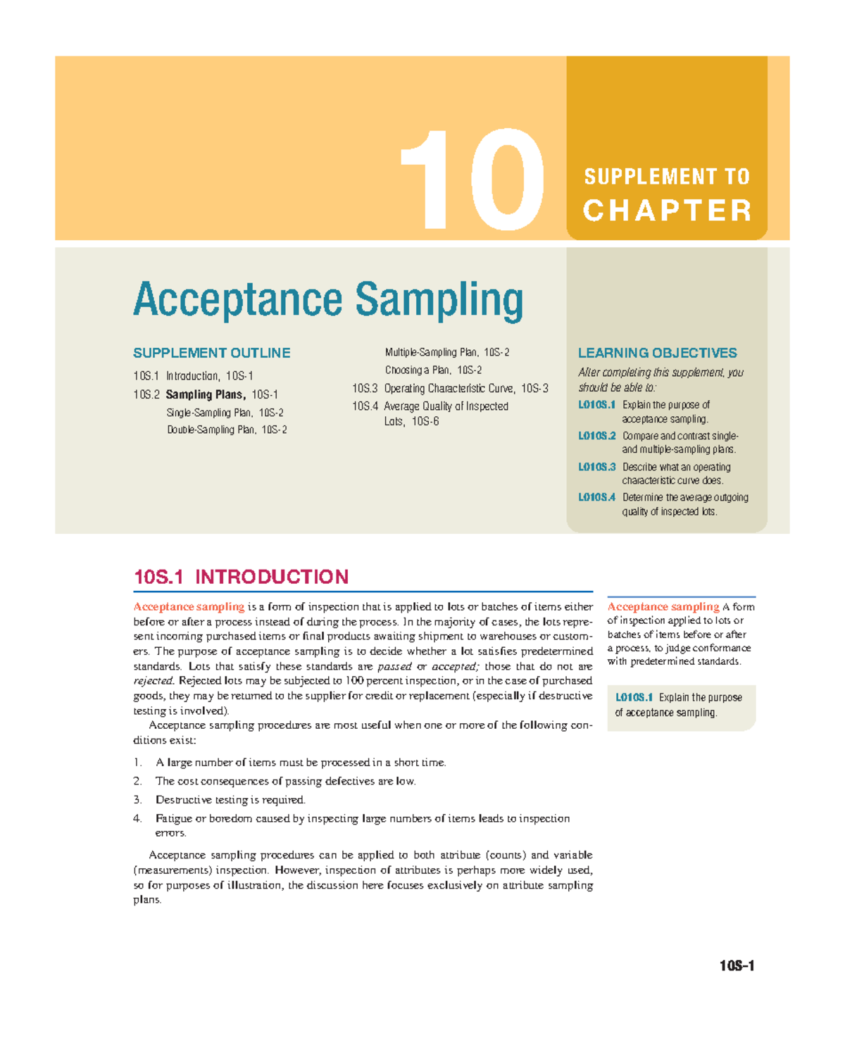 Acceptance Sampling Overview: Principles and Procedures (LO10S) - Studocu