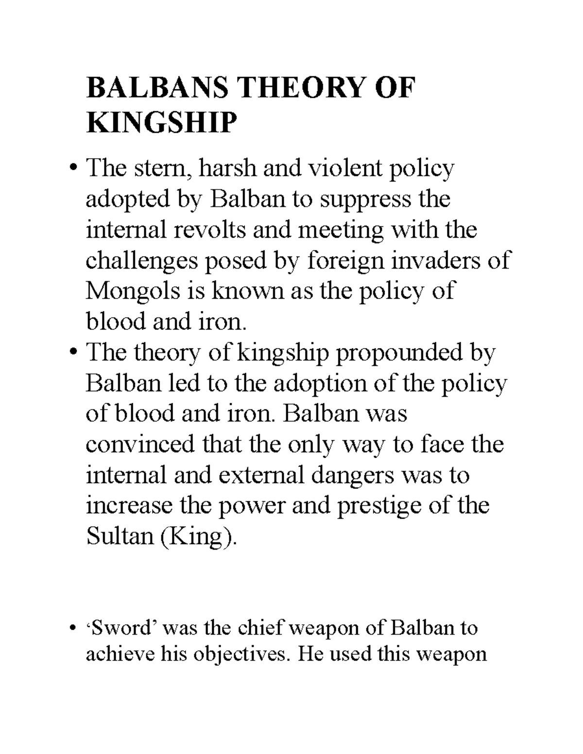 Balbans Theory OF Kingship - BALBANS THEORY OF KINGSHIP The stern ...