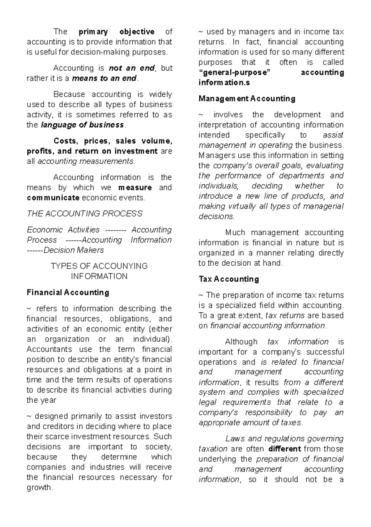 ACCT 101: Chapter 1 Notes on Accounting Fundamentals - Studocu