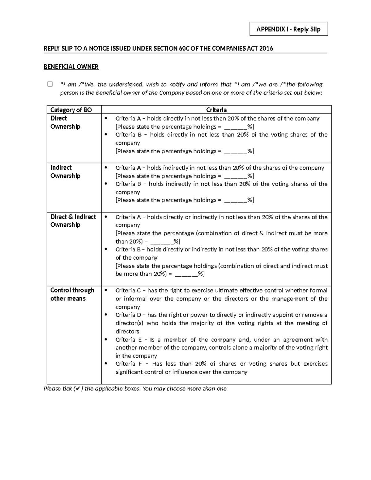 Beneficiary Ownership Reply Slip - Companies Act 2016 Compliance - Studocu