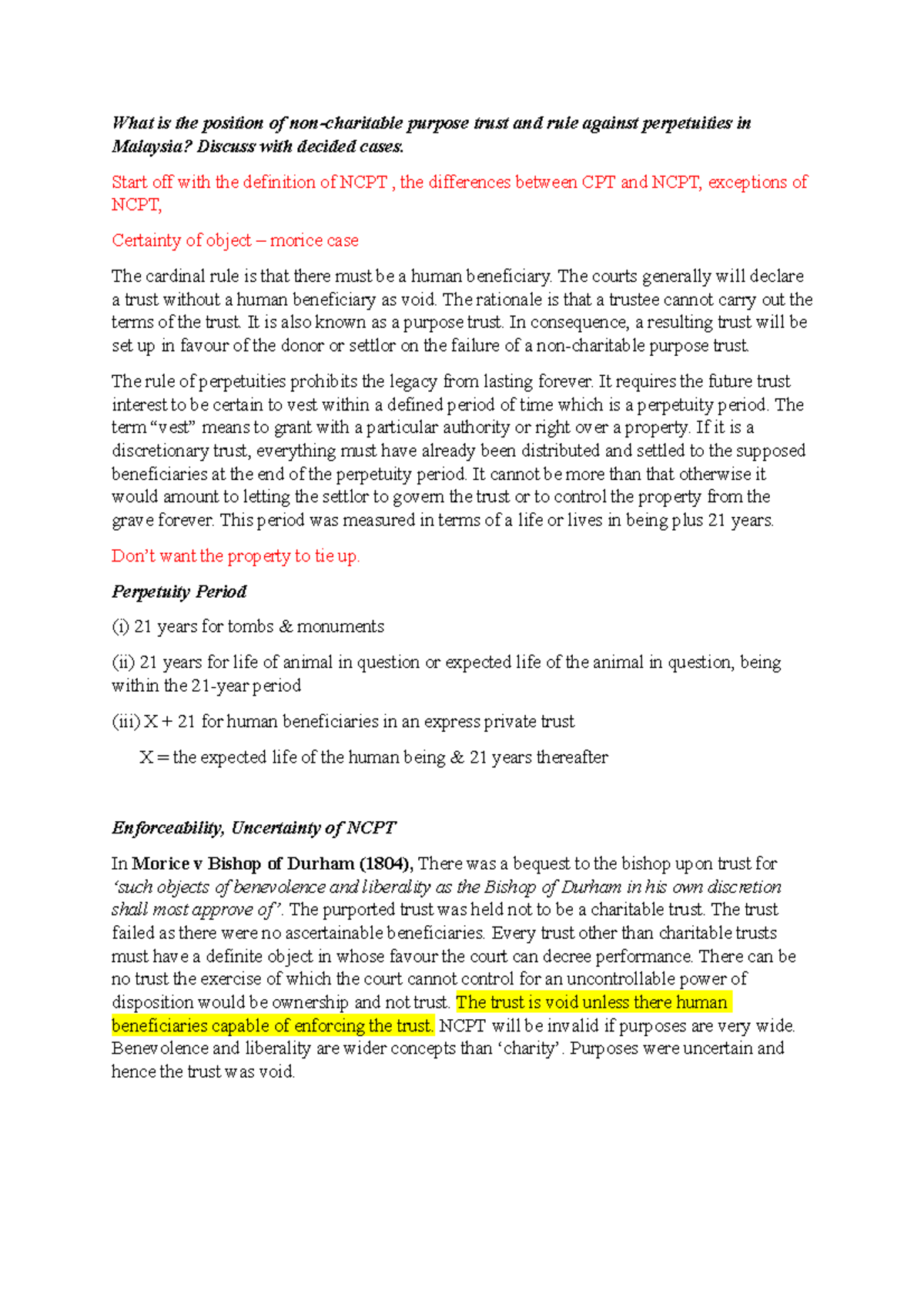 NCPT Analysis: Non-Charitable Purpose Trusts & Perpetuity Rule in ...