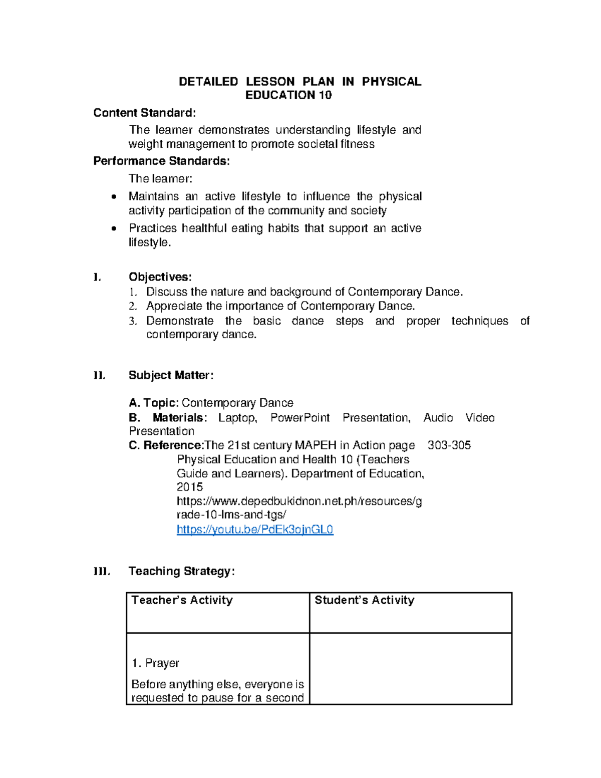 Ramos Vanessa Lesson Plan - DETAILED LESSON PLAN IN PHYSICAL EDUCATION ...