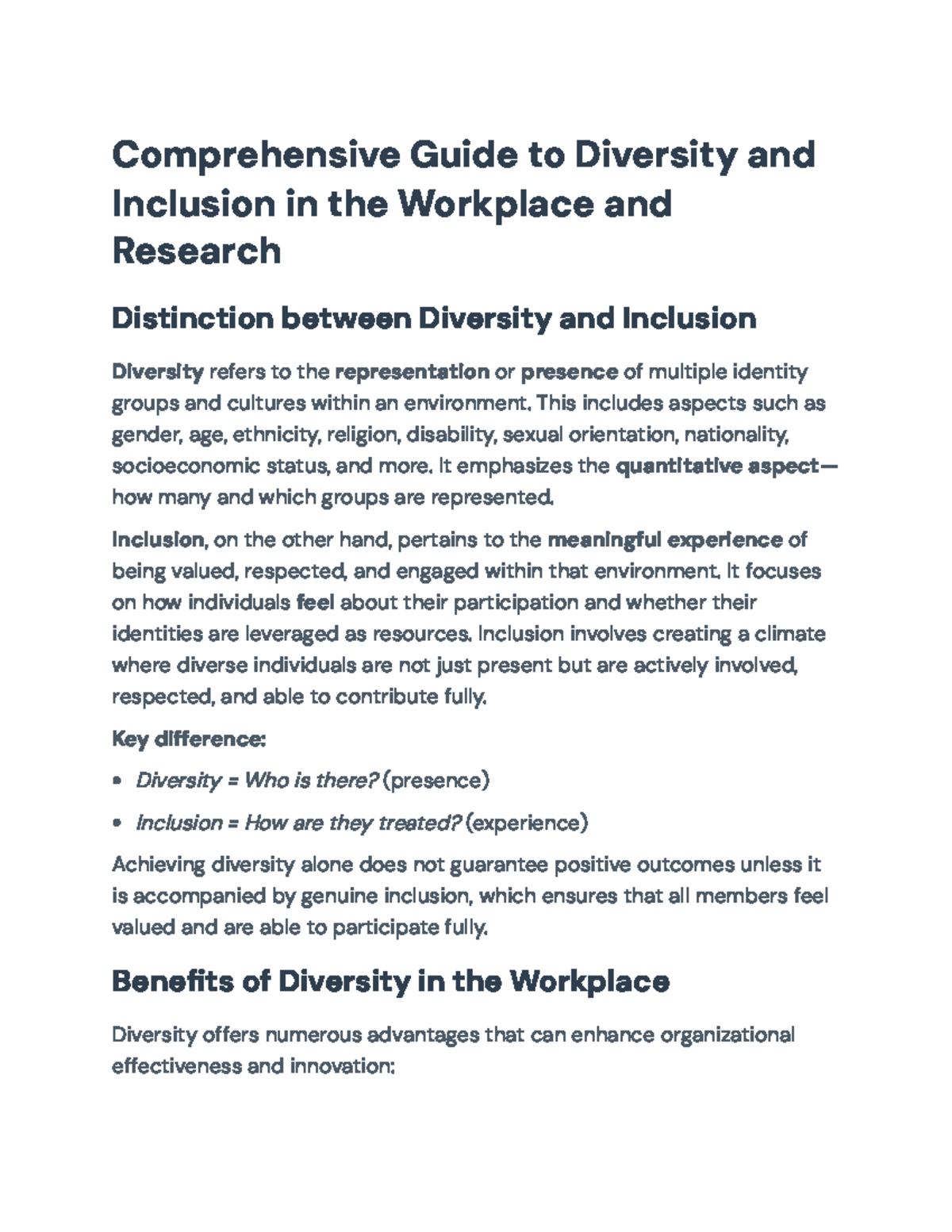 Diversity & Inclusion in the Workplace: A Comprehensive Guide - Studocu