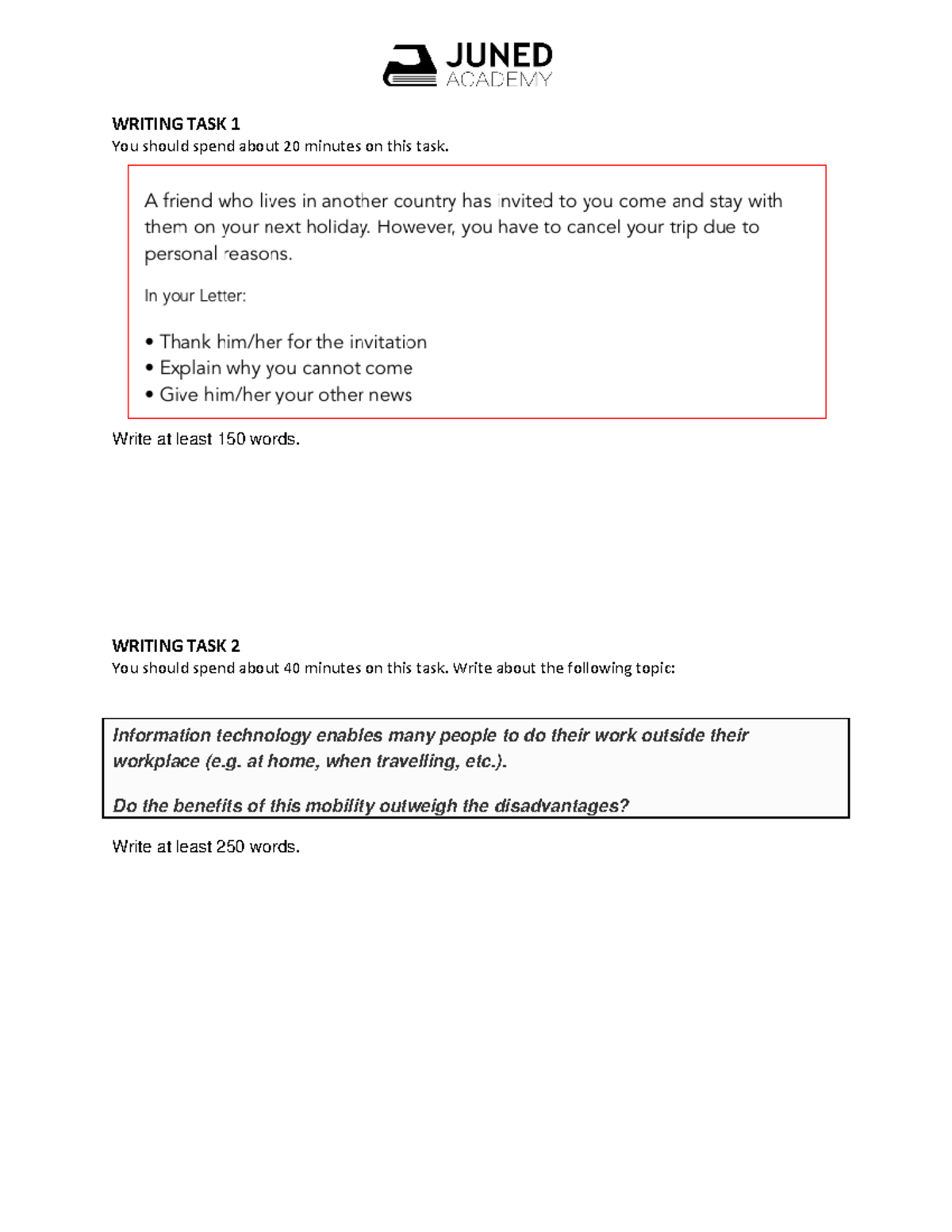 Writing GT 6 - IELTS Writing - WRITING TASK 1 You should spend about 20 ...