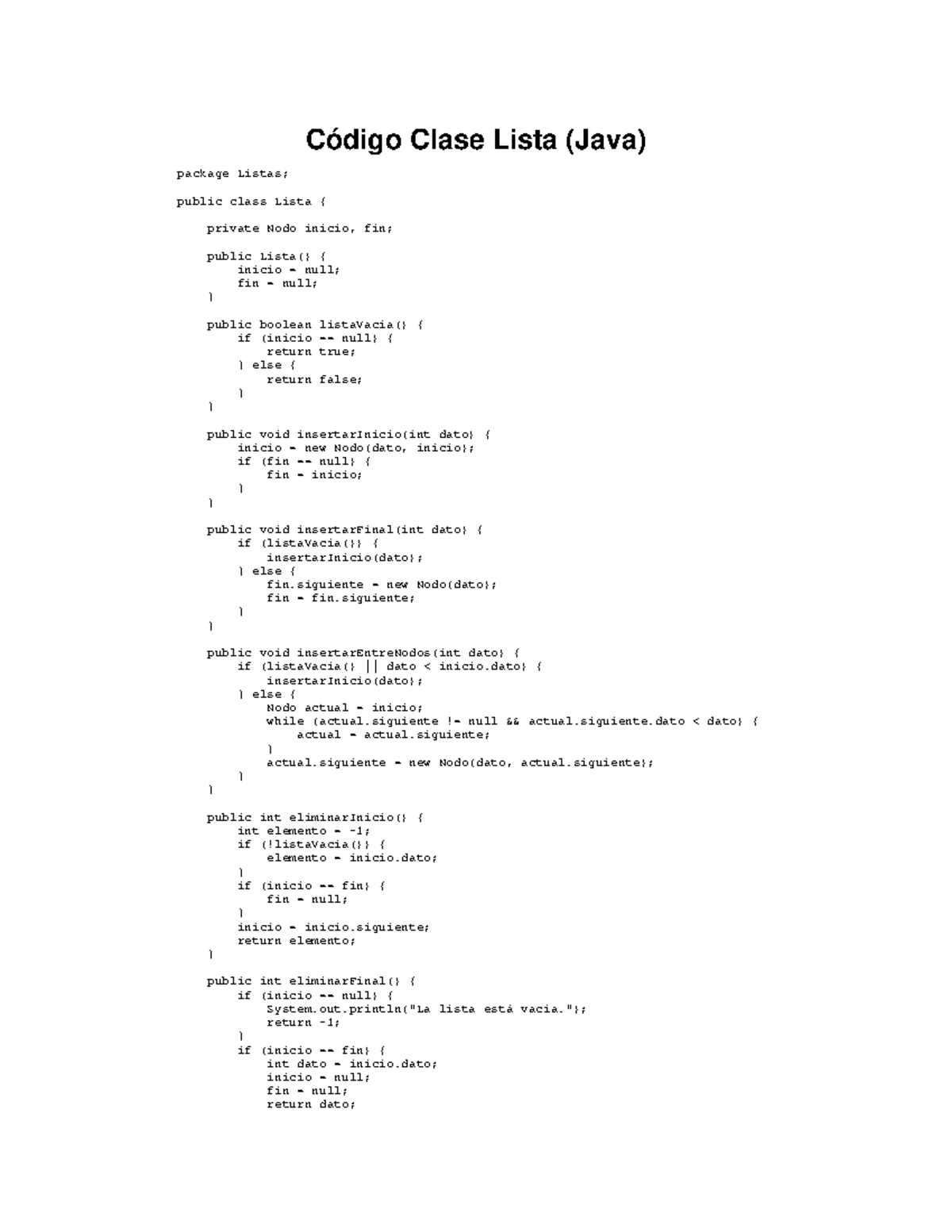 Código Clase Lista en Java - 1111 - Studocu