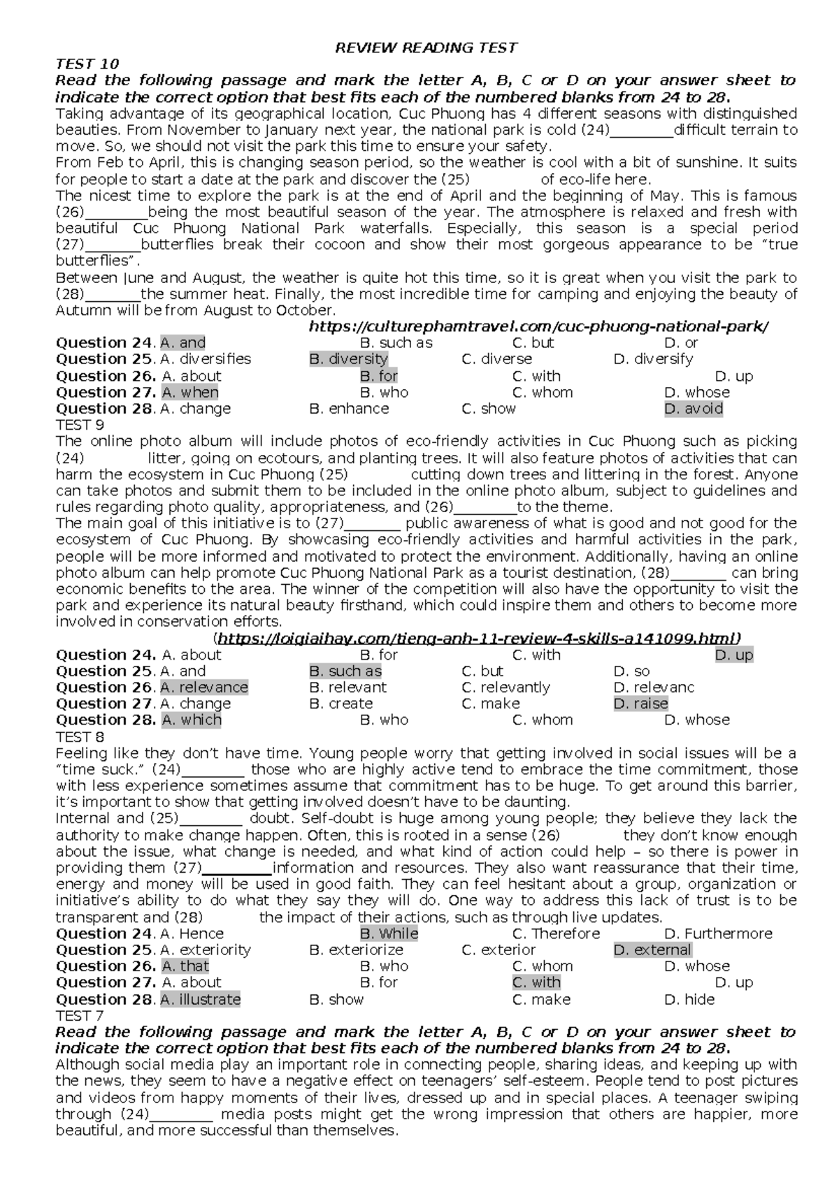 Review- Reading-TEST - đề thi thử - REVIEW READING TEST TEST 10 Read ...
