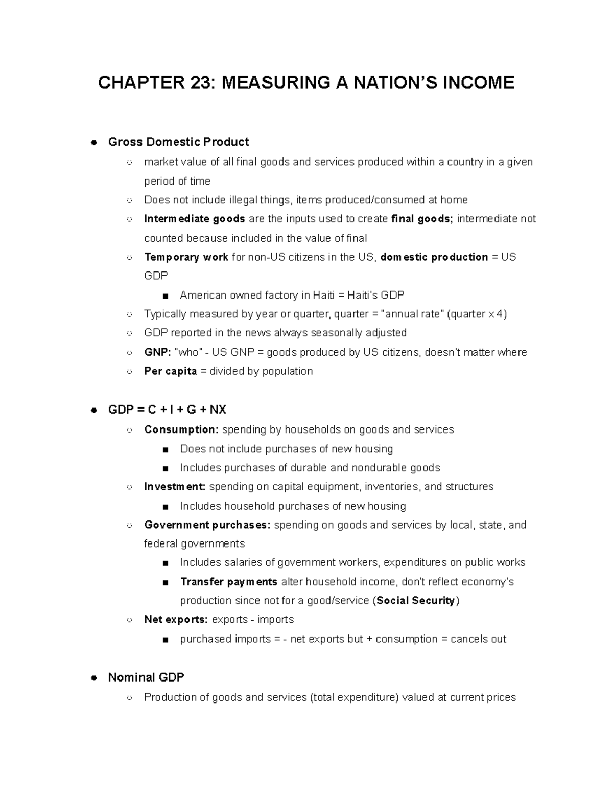 Chapter 23: Understanding GDP and National Income Measurement - Studocu