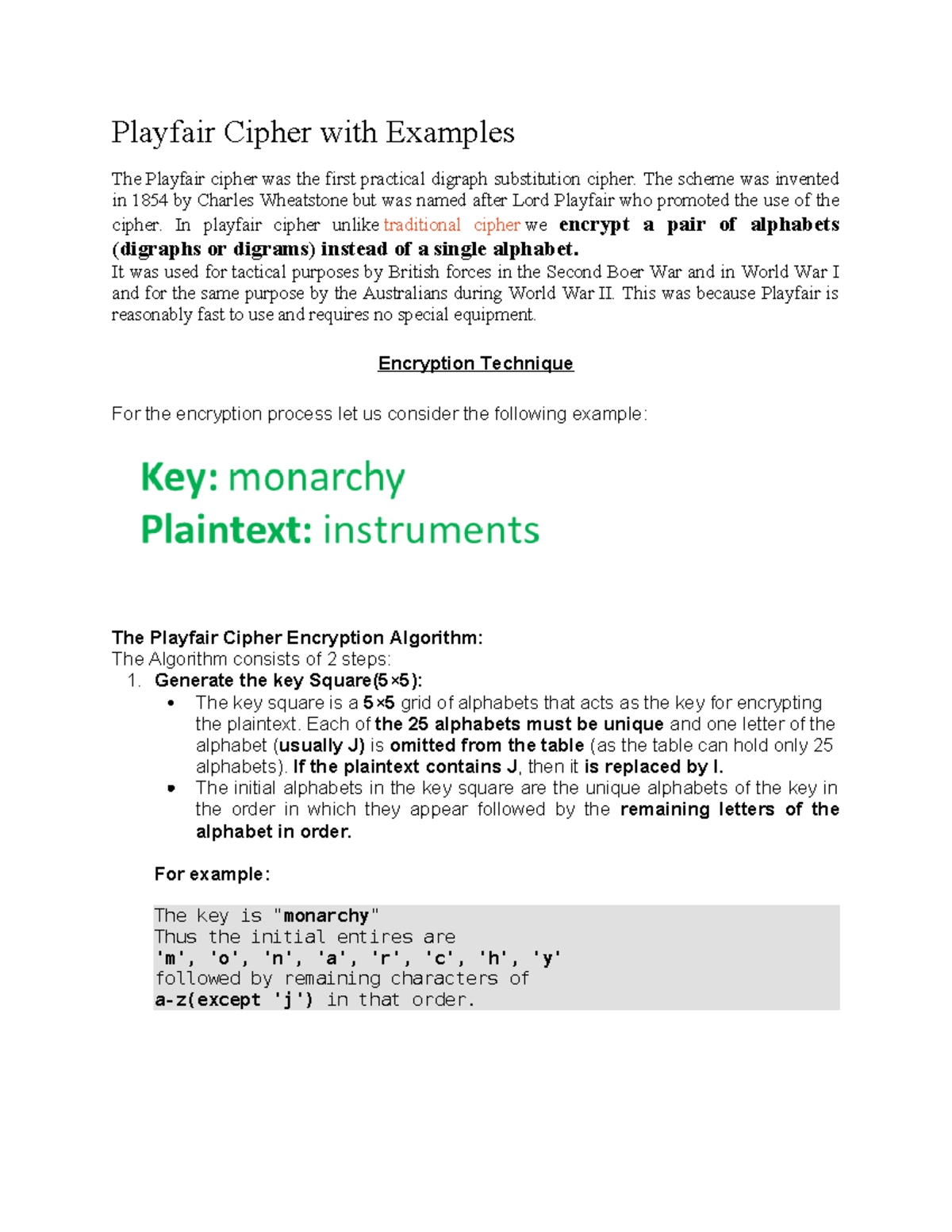 Playfair Cipher (CS101): Comprehensive Guide with Examples - Studocu