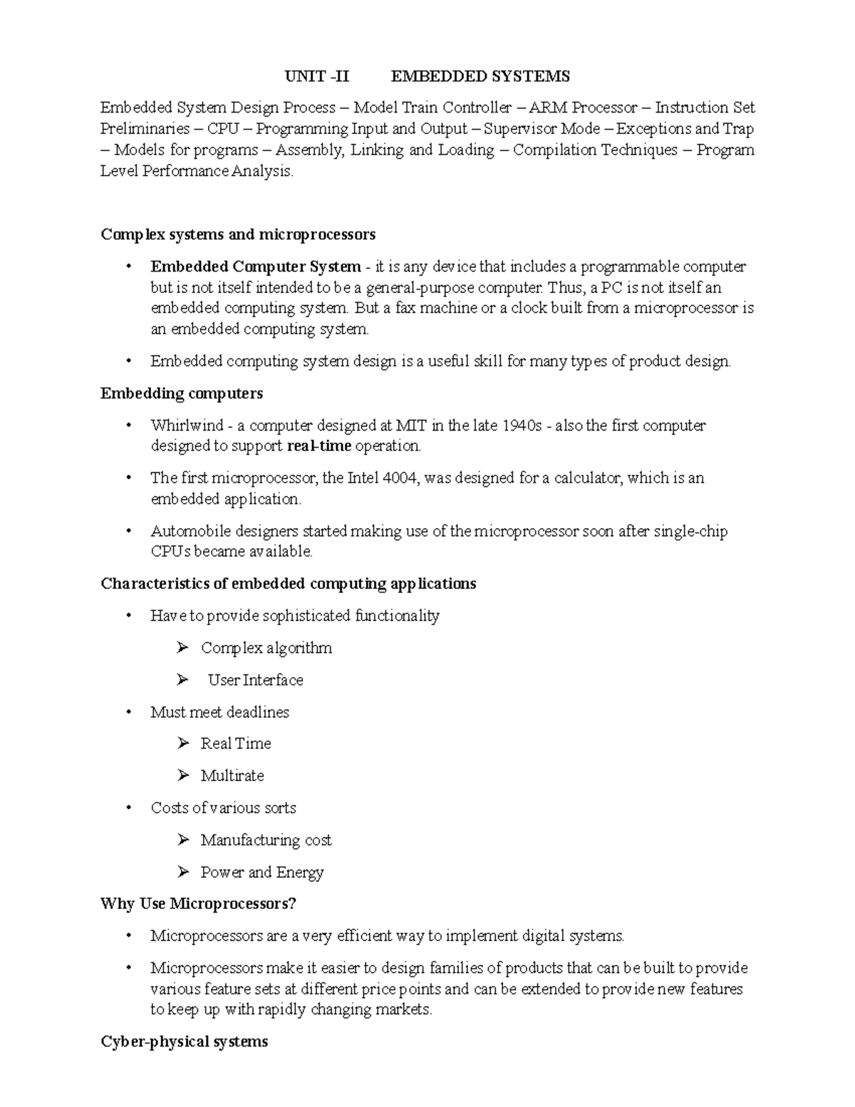 UNIT-II: Embedded Systems Design Process and Applications - Studocu