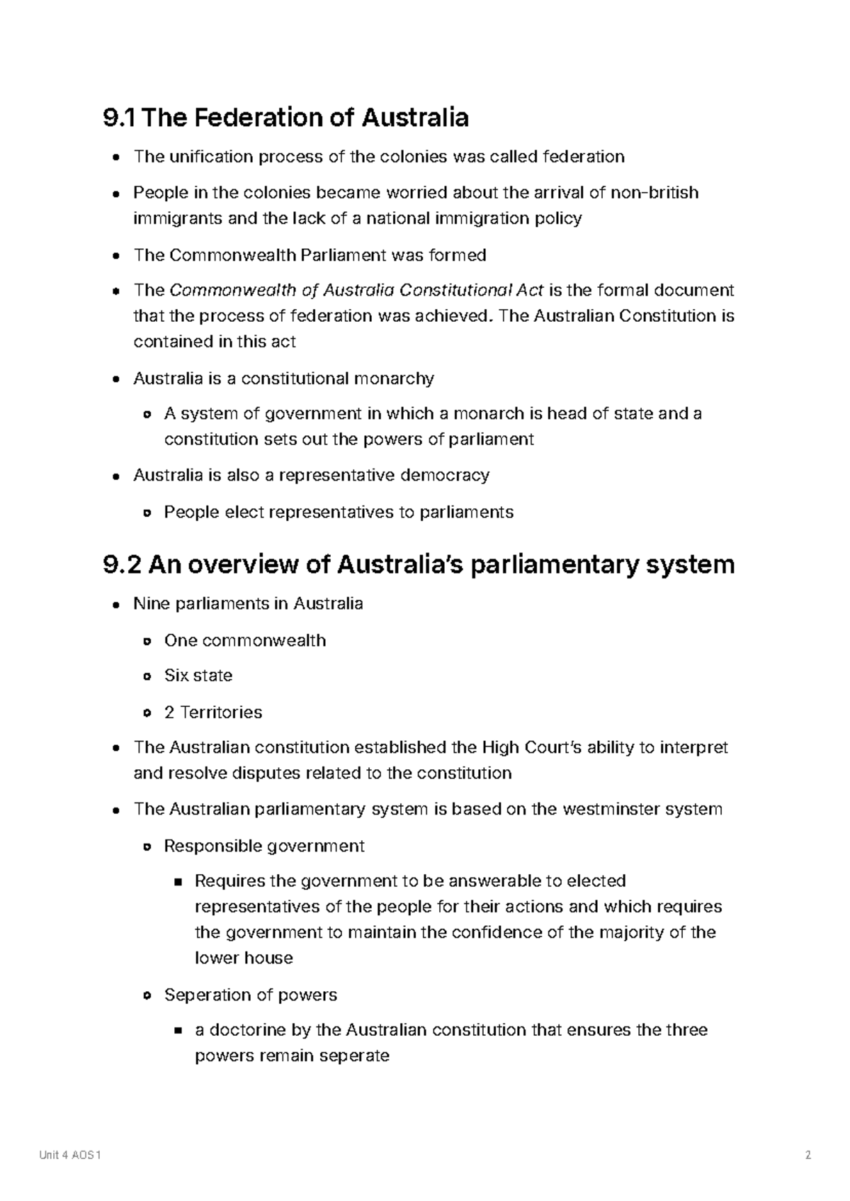 Unit 4 AOS 1 Legal Studies: Understanding Australia's Constitution and ...
