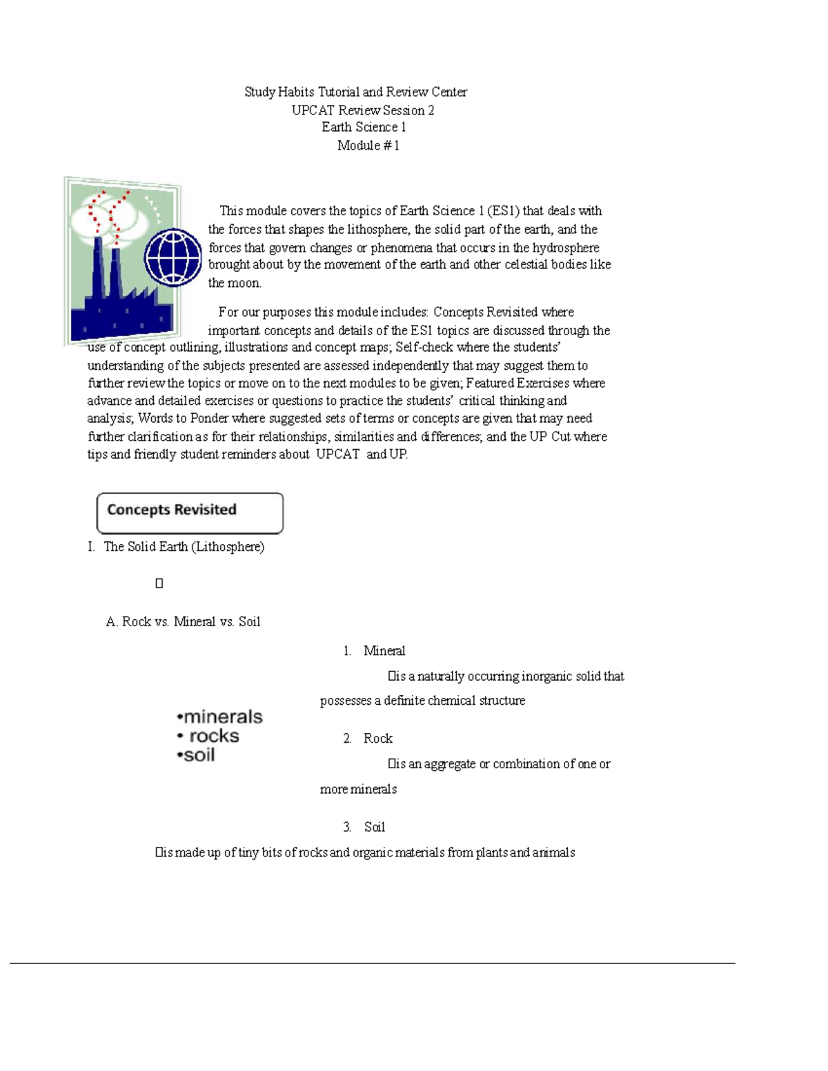 ES1 Module 1: Earth Science Concepts & UPCAT Review Session 2 - Studocu
