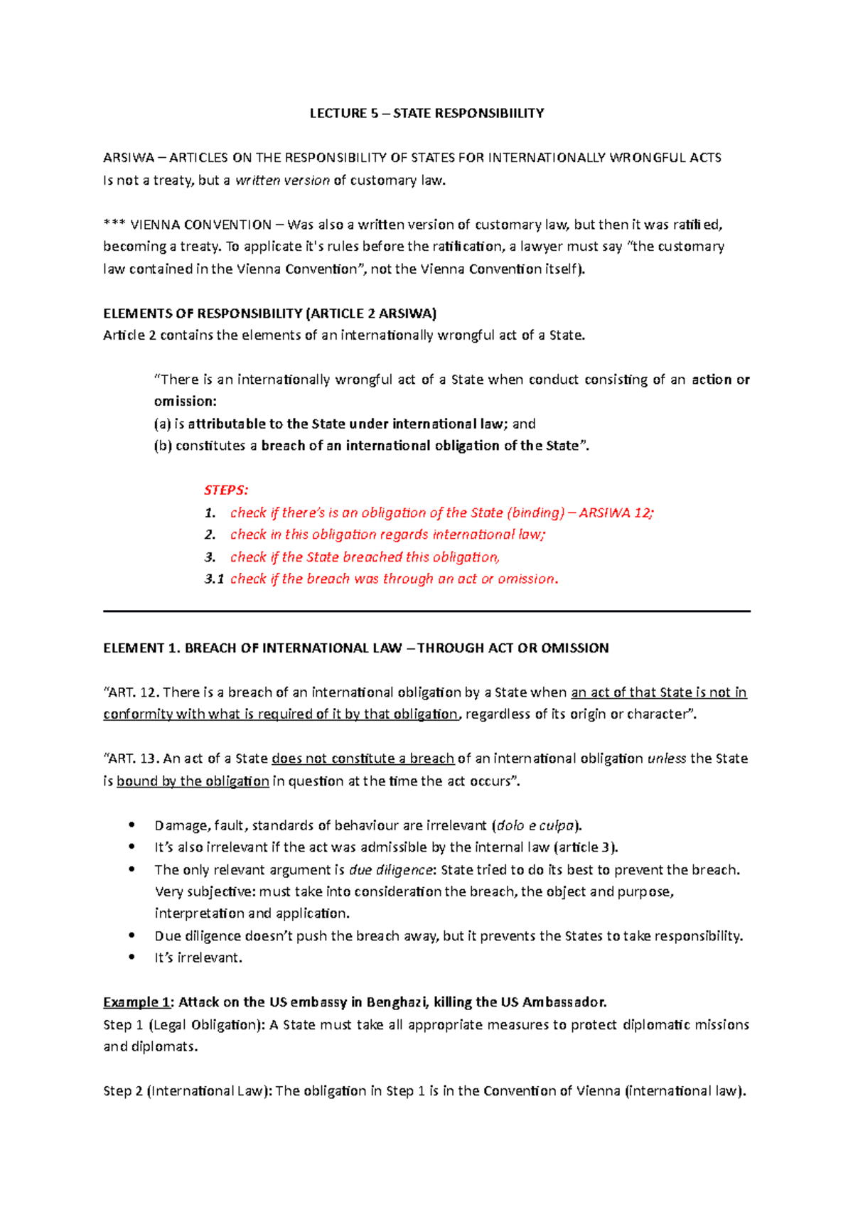 Lecture 5 - State Responsibility Under ARSIWA Principles - Document Preview