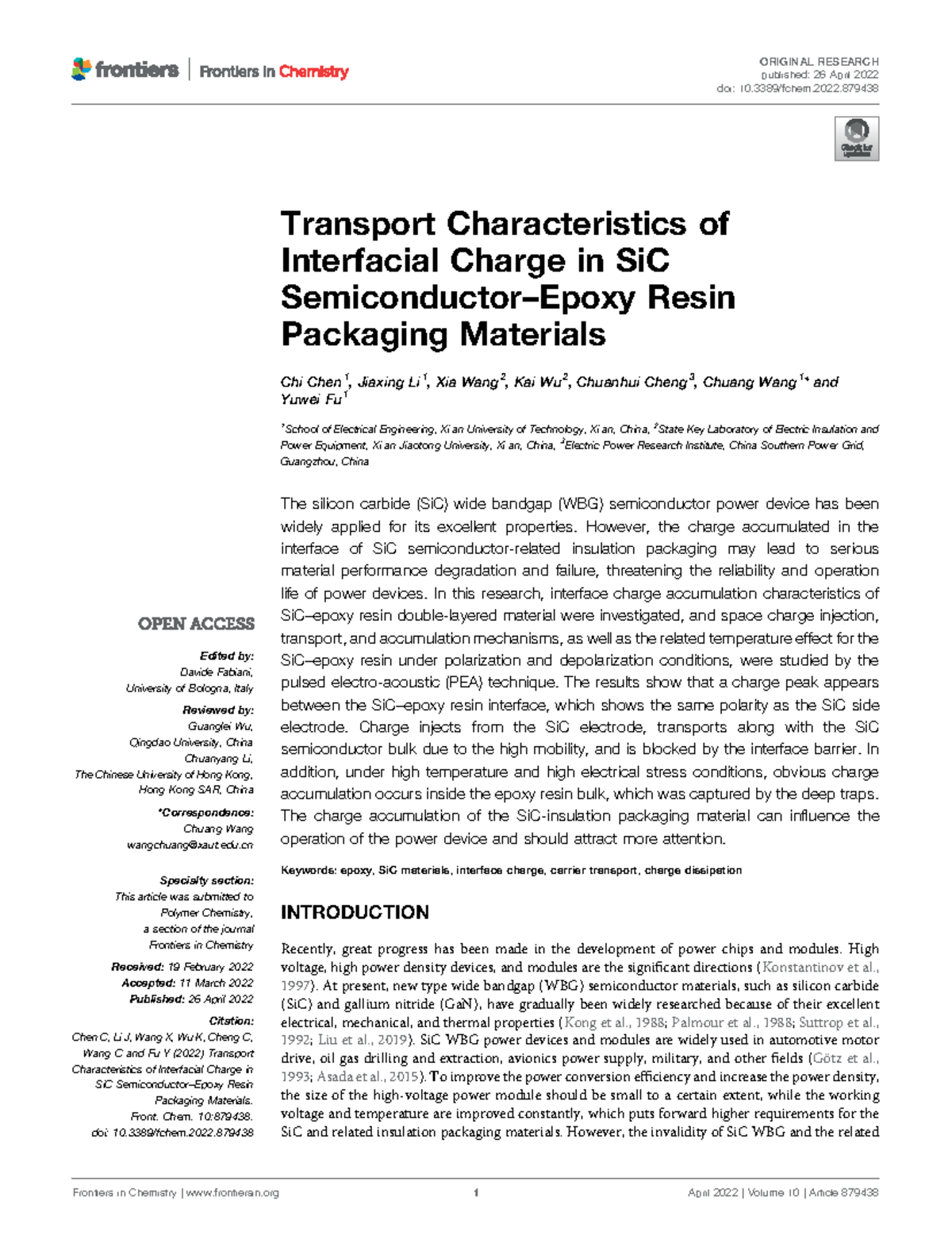 Transport Characteristics of Interfacial Charge in SiC Resin Packaging ...