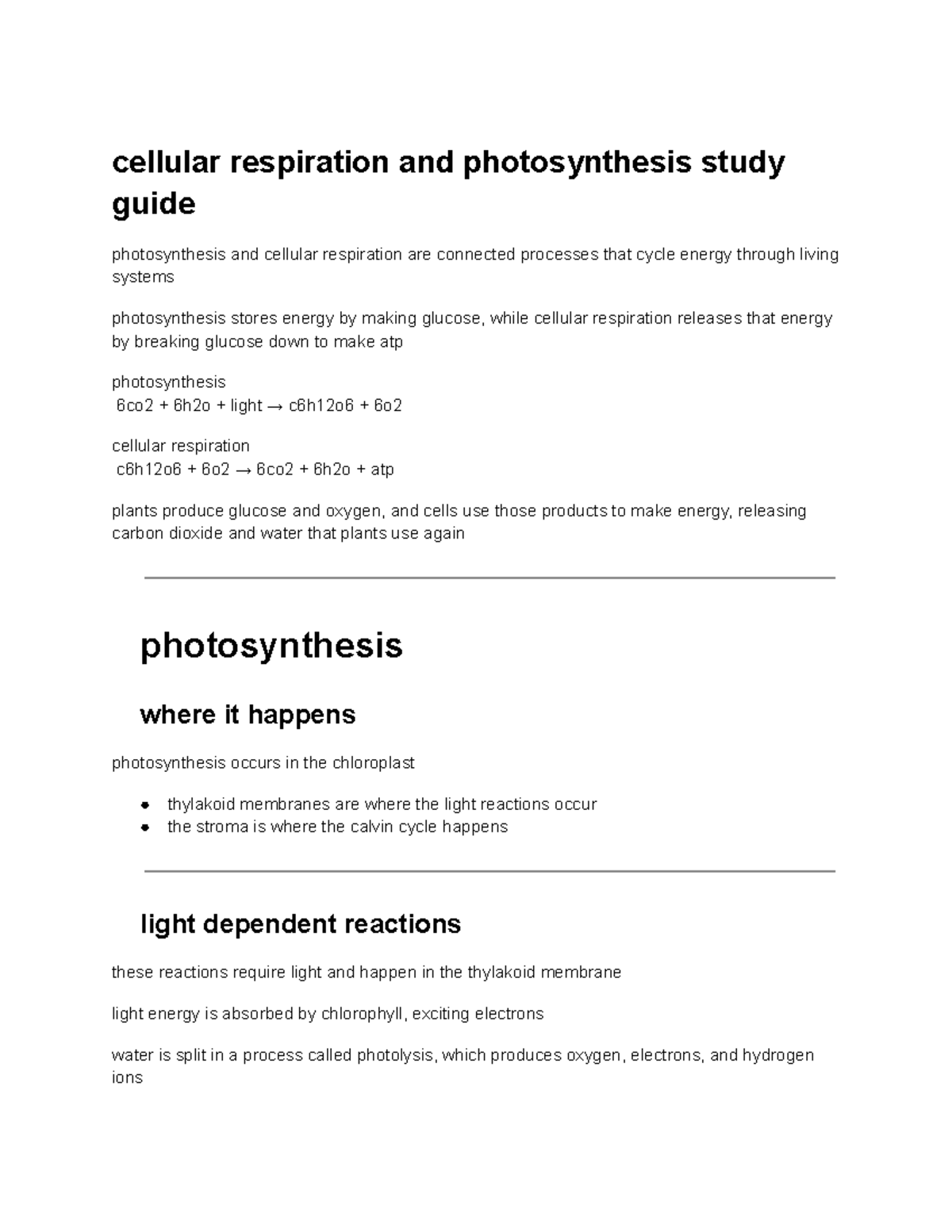 Cellular Respiration & Photosynthesis Study Guide (Bio 101) - Studocu