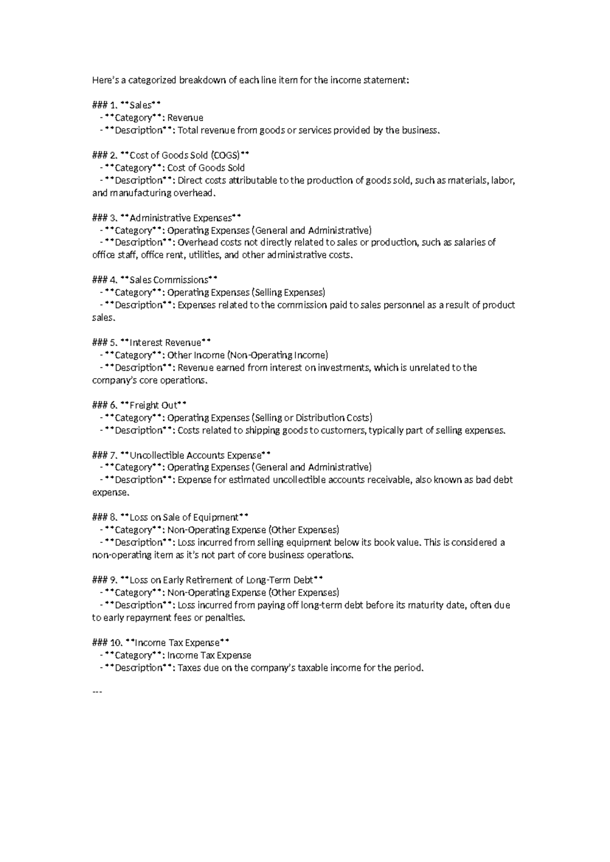 Income Statement Breakdown Notes - Key Line Items & Descriptions - Studocu