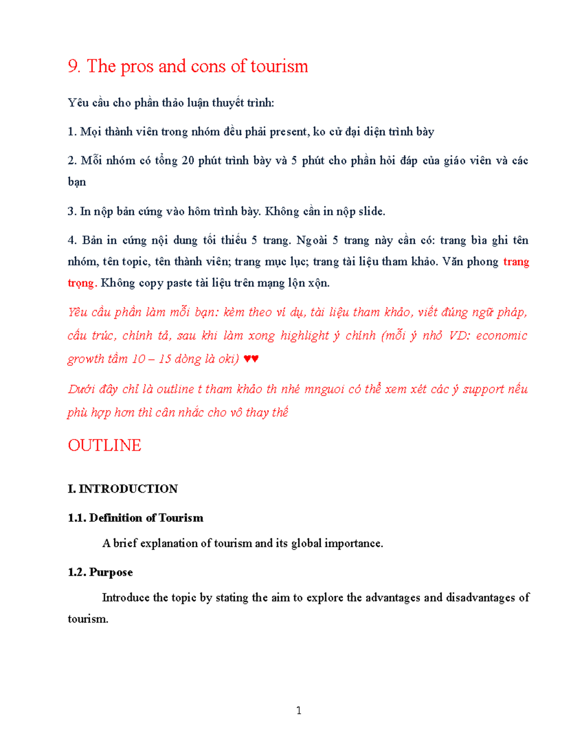 242 ENPR7011 21 - Pros and Cons of Tourism Presentation Outline - Studocu