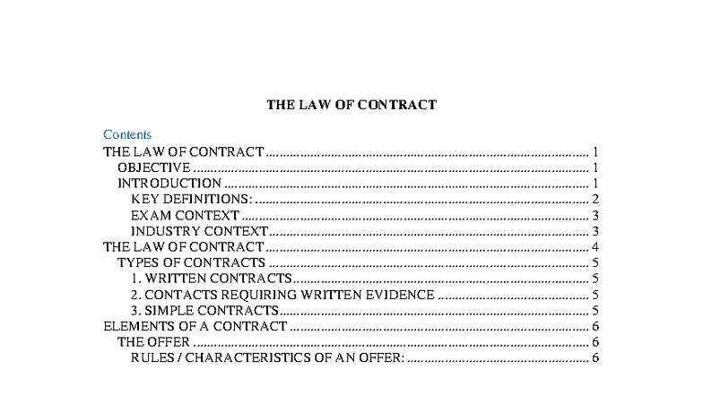 LAW OF CONTRACT: Key Concepts and Definitions for Exam Preparation ...