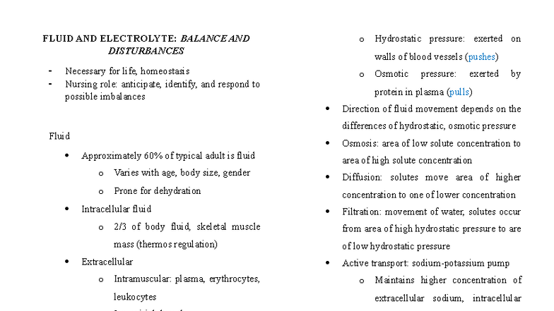 Fluid and Electrolyte Balance: Review and Quiz for Nursing (NUR 101 ...