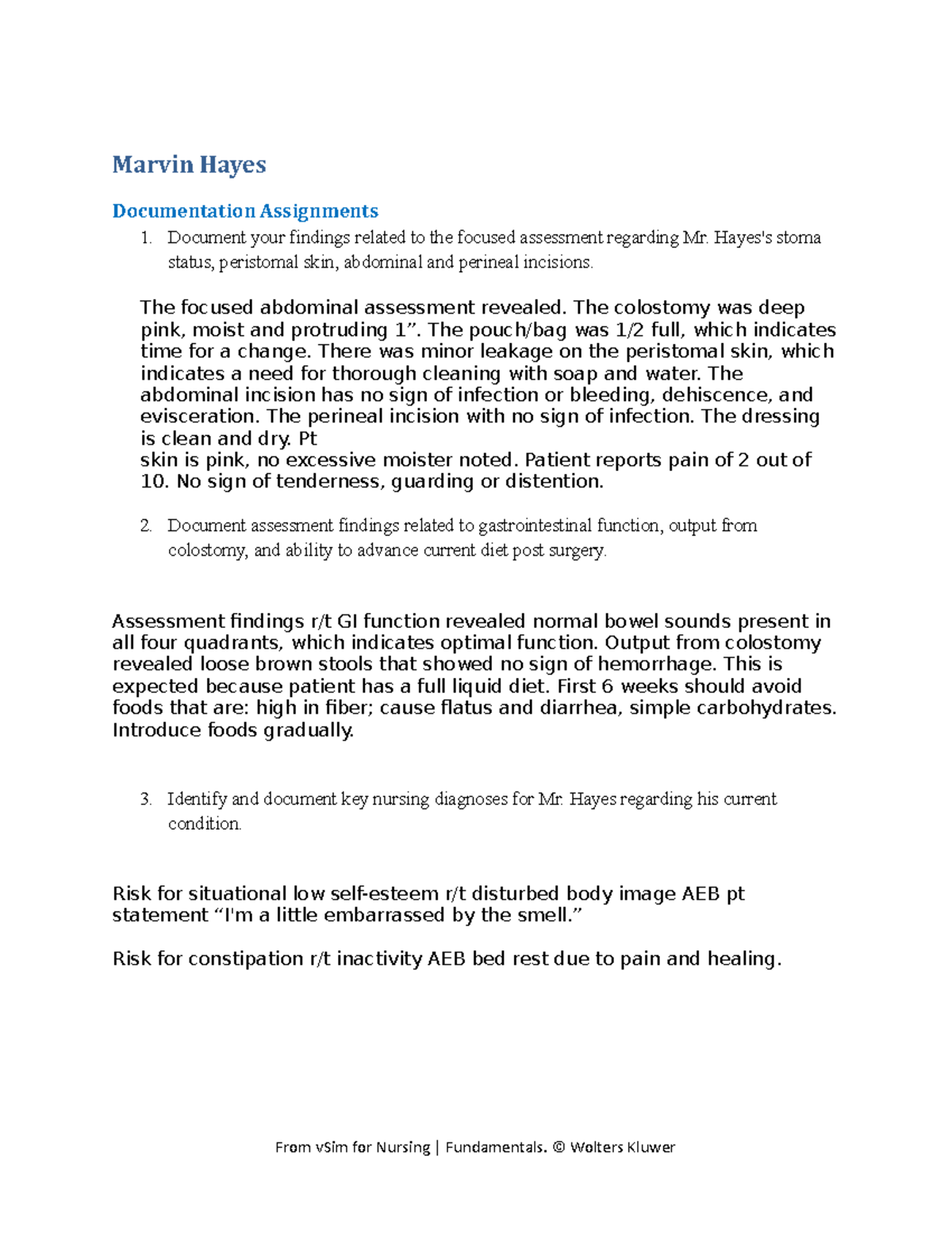 Marvin Hayes VSim Documentation Assignment: Nursing Assessments ...