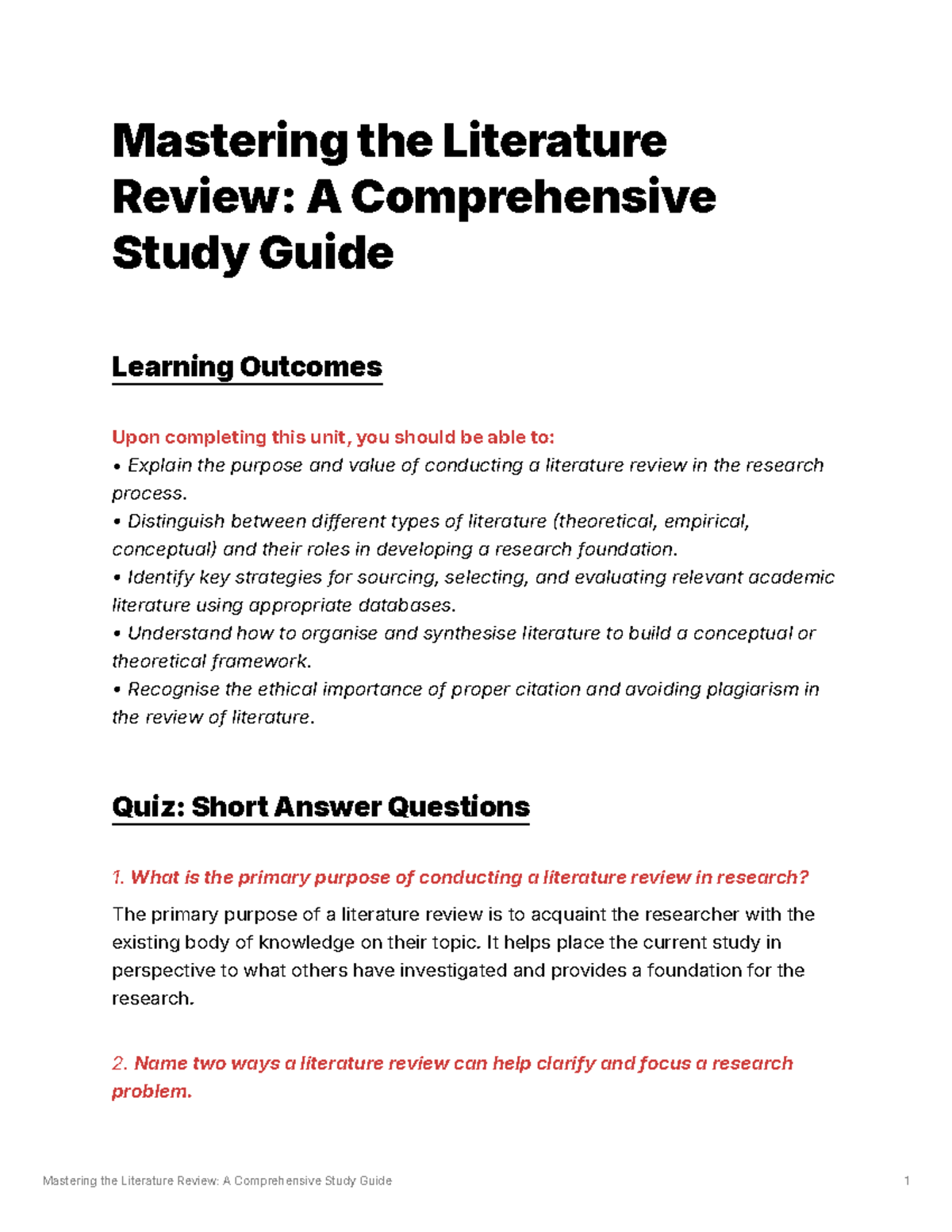 Mastering the Literature Review: A Comprehensive Study Guide (LR101 ...