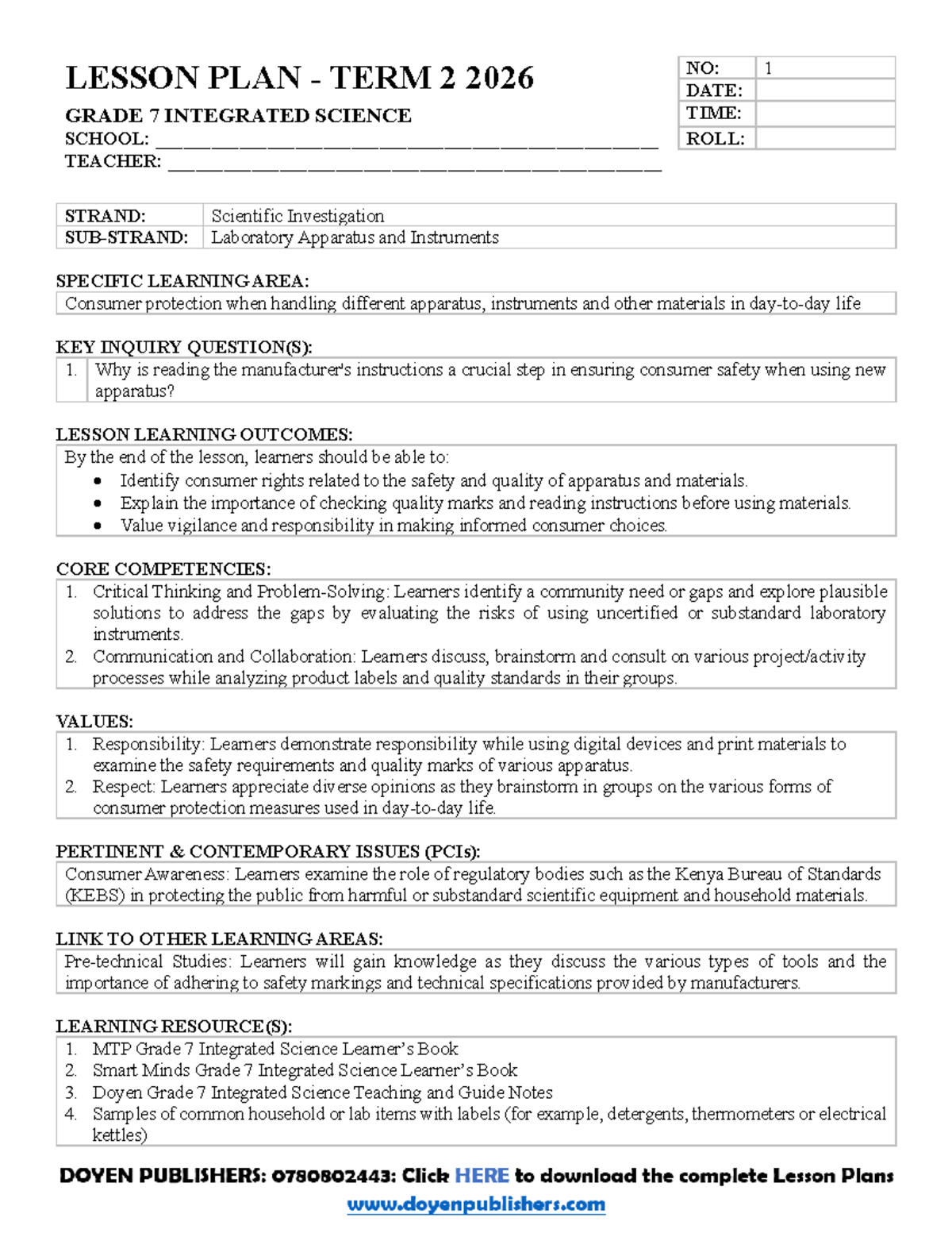 Grade 7 Integrated Science Term 2 2026: Comprehensive Lesson Plans ...