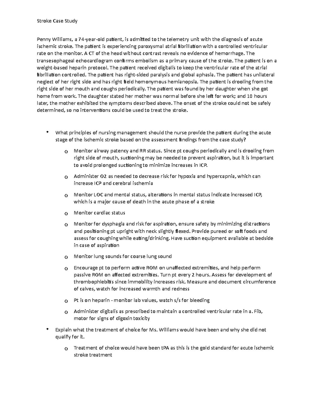 Stroke Case Study: Acute Ischemic Stroke Management Insights - Studocu