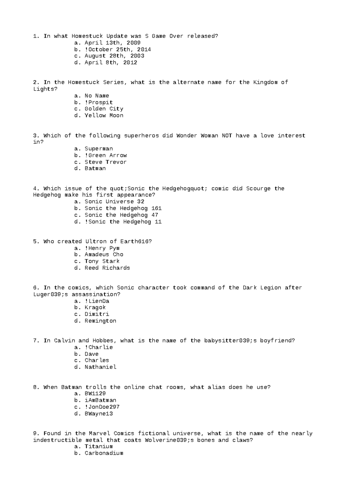 ECO206 Problems Set 3 - Homestuck & Comics Trivia Questions - Studocu