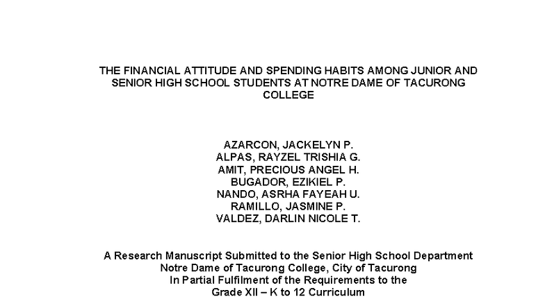 Financial Attitudes & Spending Habits of JHS & SHS Students (ABM) - Studocu