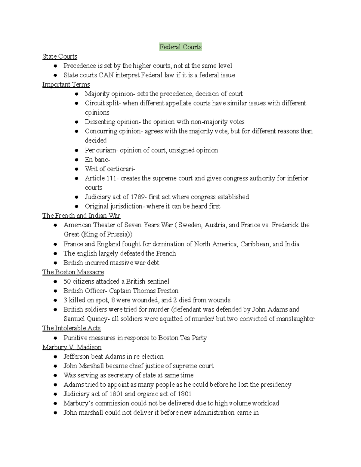 Federal courts - 1 - notes - Federal Courts State Courts Precedence is ...