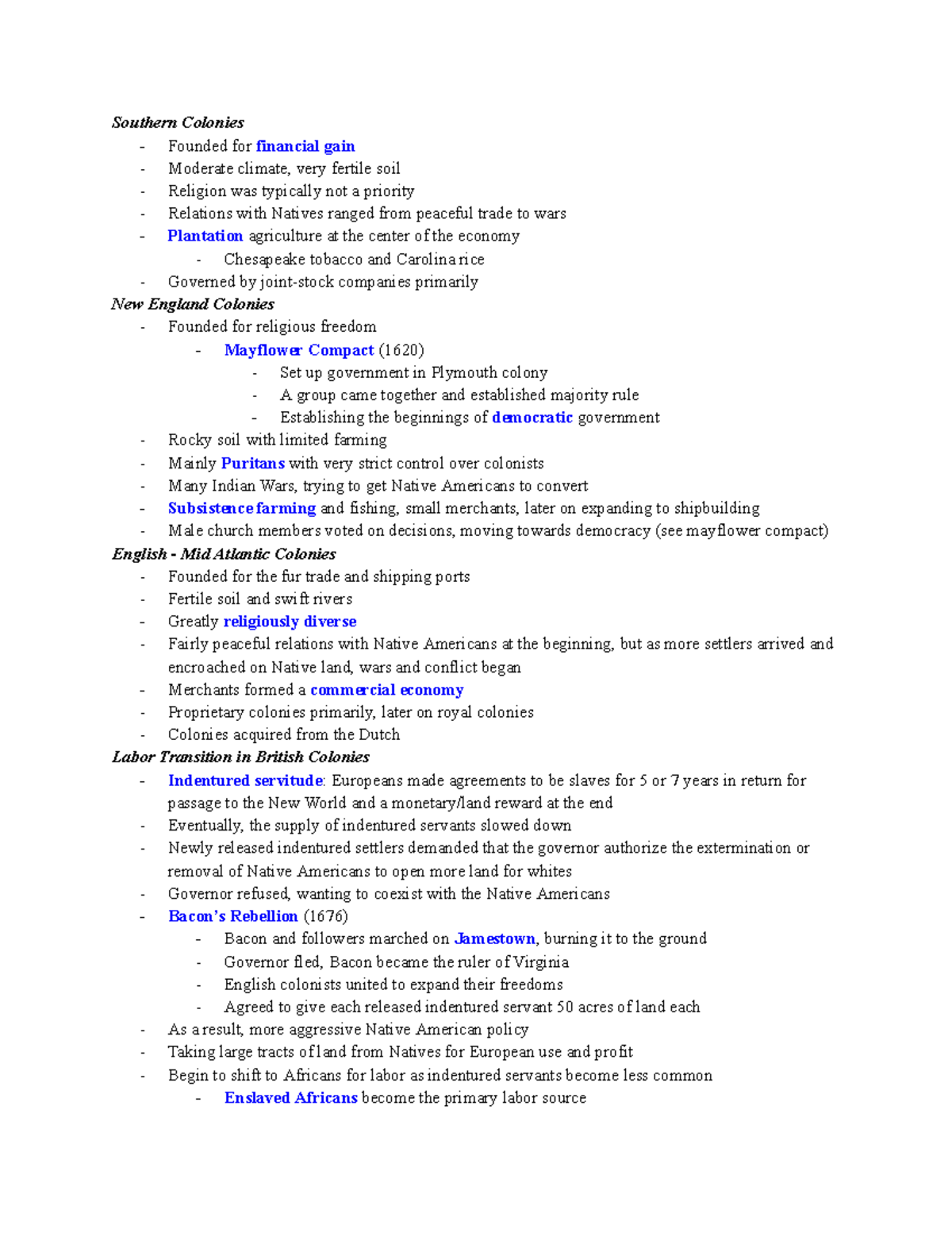 APUSH Unit 2 - Notes on Colonial Foundations and Labor Systems - Studocu