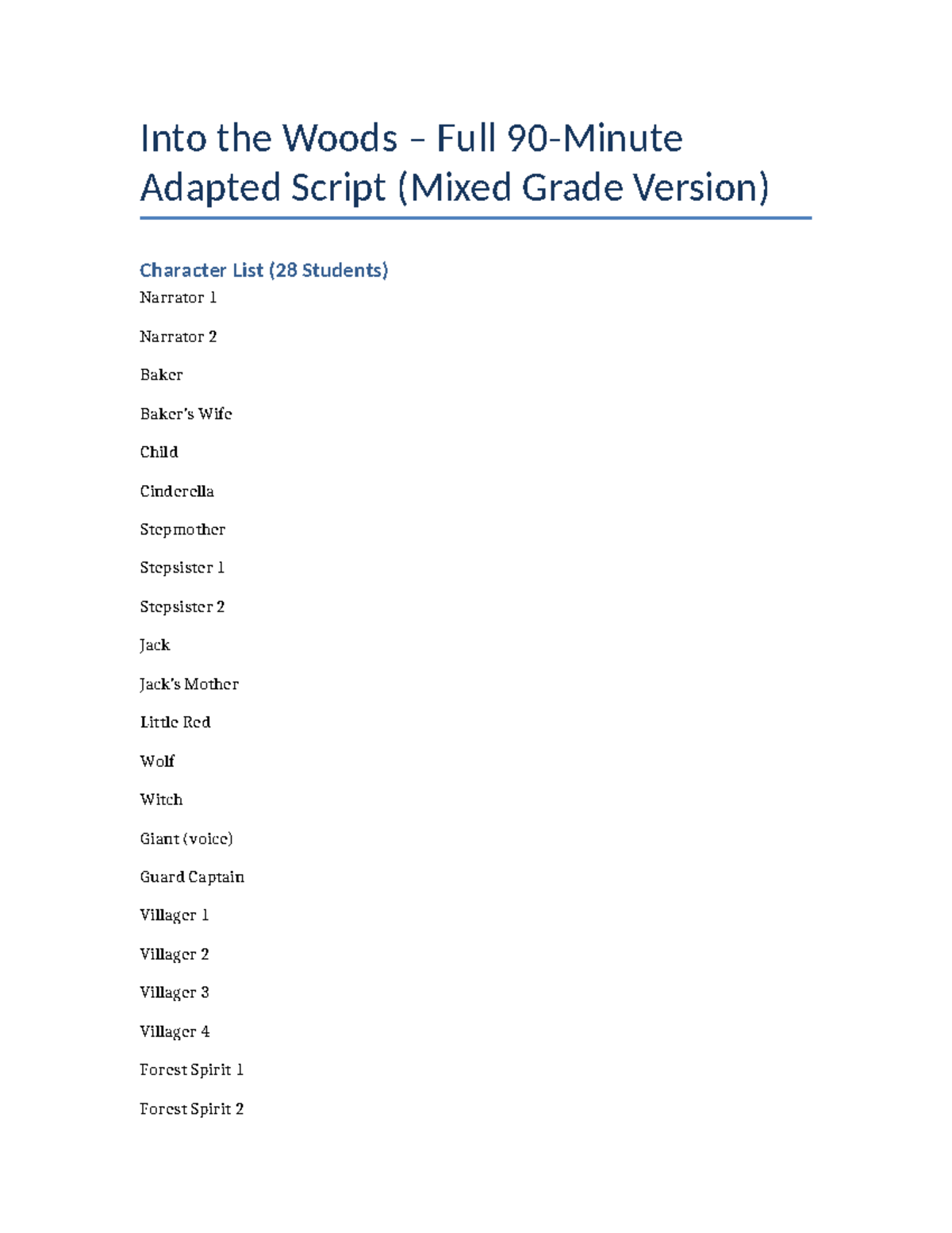Into the Woods (Mixed Grades) 90-Minute Full Script - Studocu