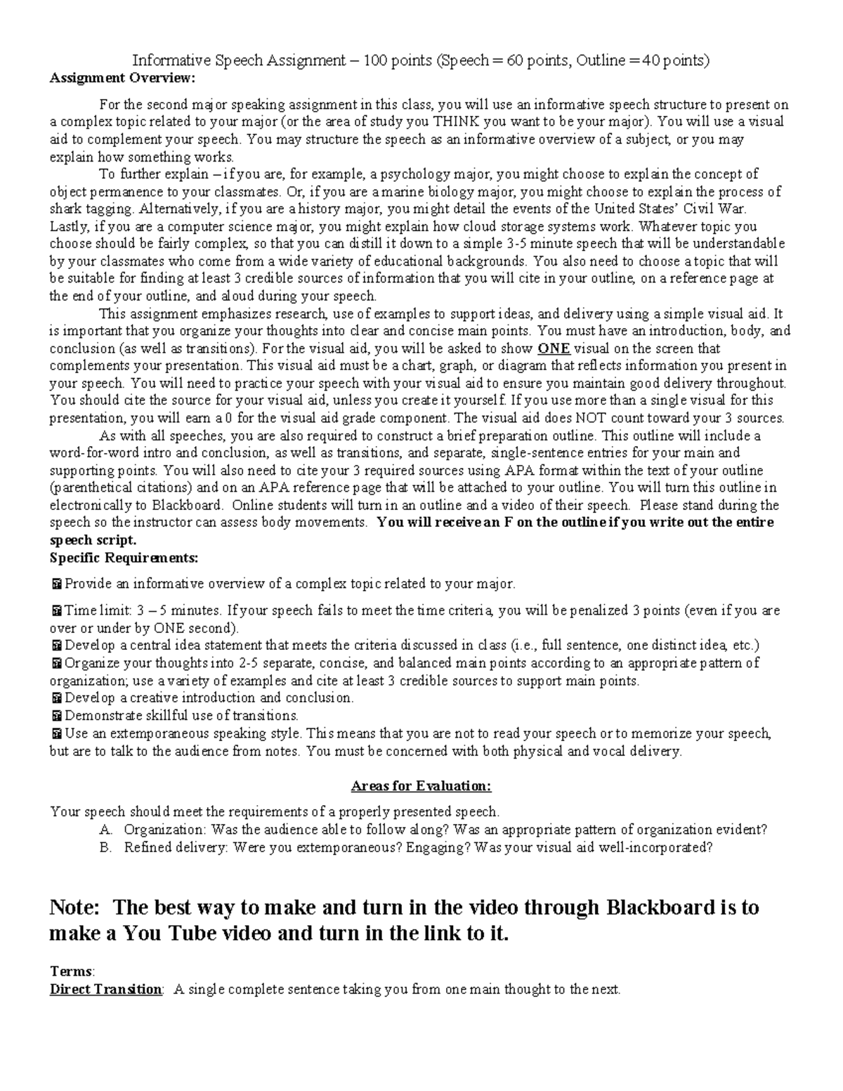 Informative Speech Assignment Major Topic Overview 2021 Studocu