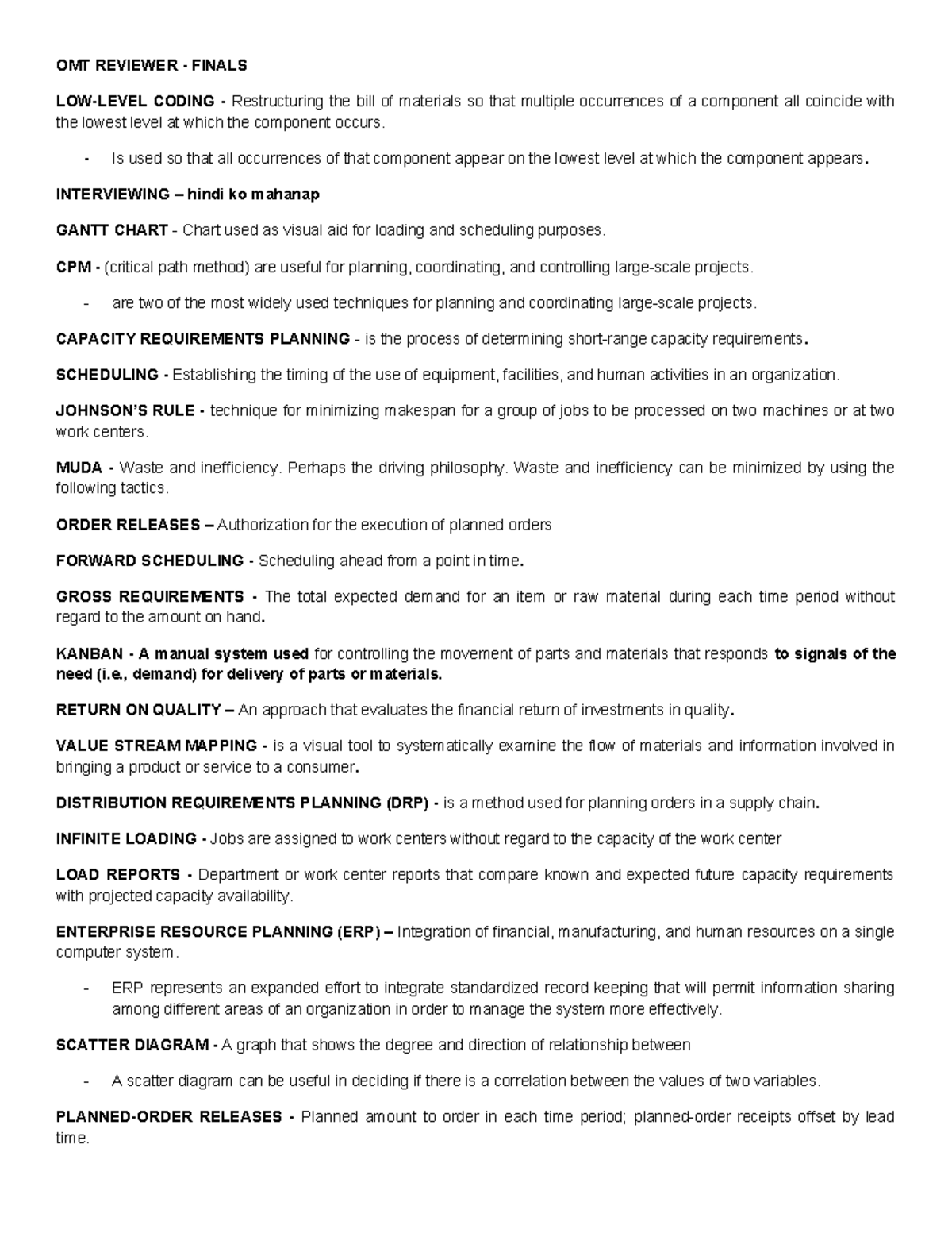OMT-Reviewer: Final Exam Study Guide on Operations Management ...