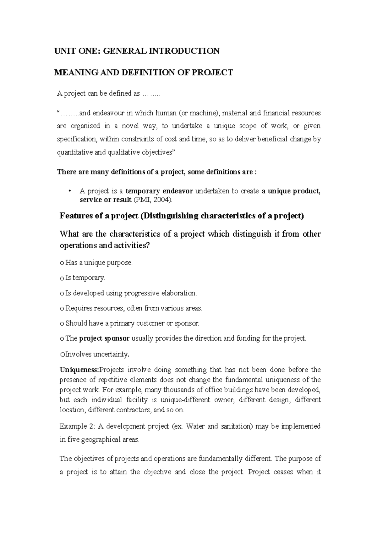 Project Handout UNIT ONE Stud - UNIT ONE: GENERAL INTRODUCTION MEANING ...